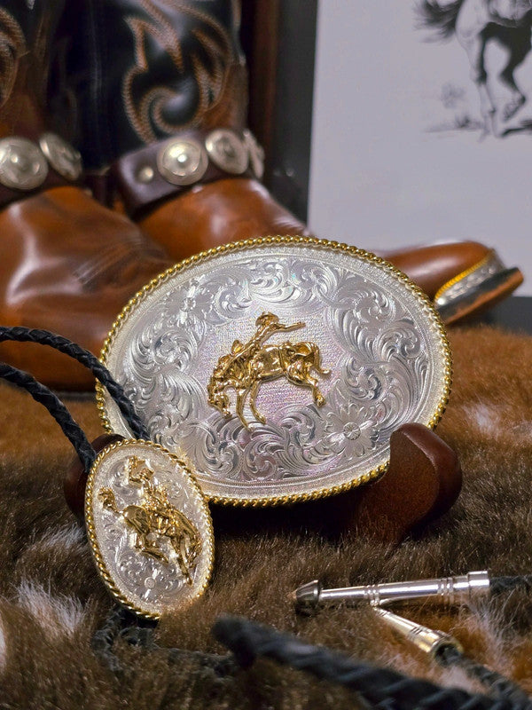 Vintage Montana Silversmiths Belt Buckle & Bolo Tie