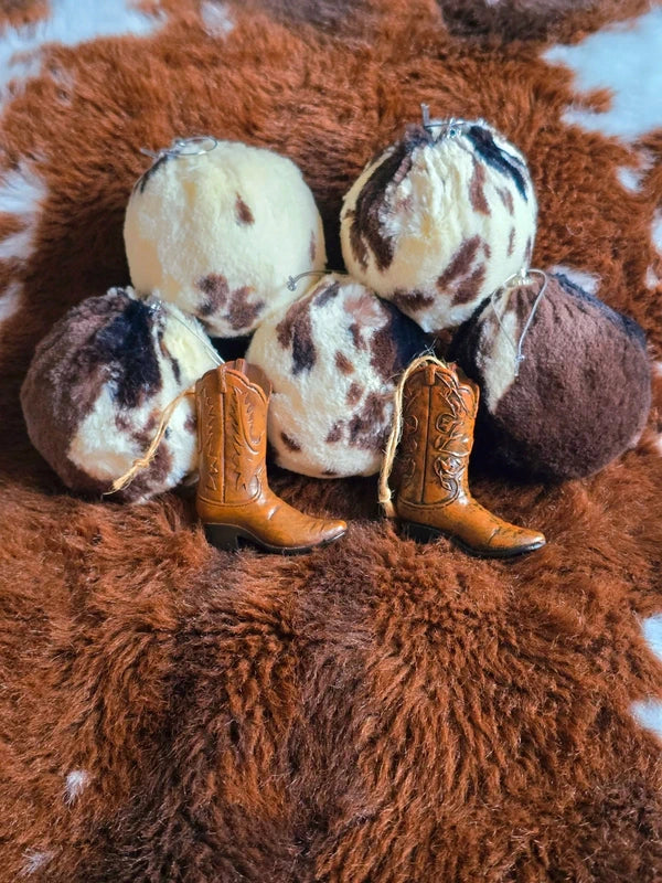 Faux Fur Cowprint Fluffy Christmas Baubles