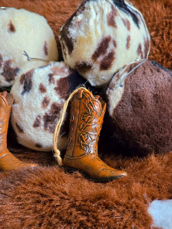 Faux Fur Cowprint Fluffy Christmas Baubles