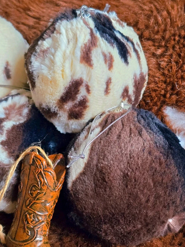 Faux Fur Cowprint Fluffy Christmas Baubles