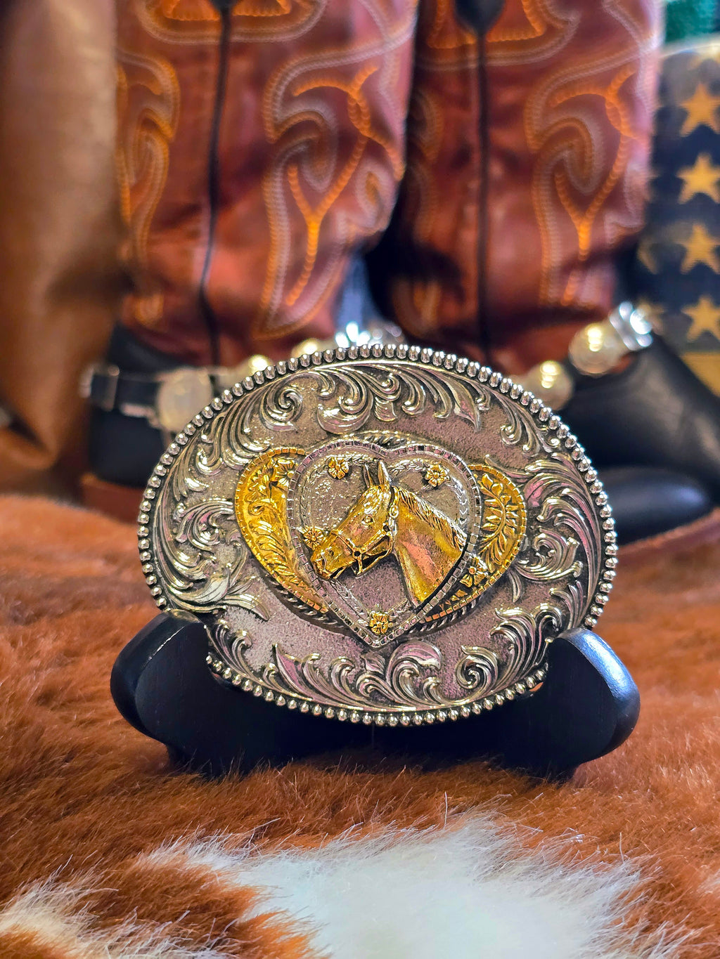 24ct Gold Plated Horse Belt Buckle