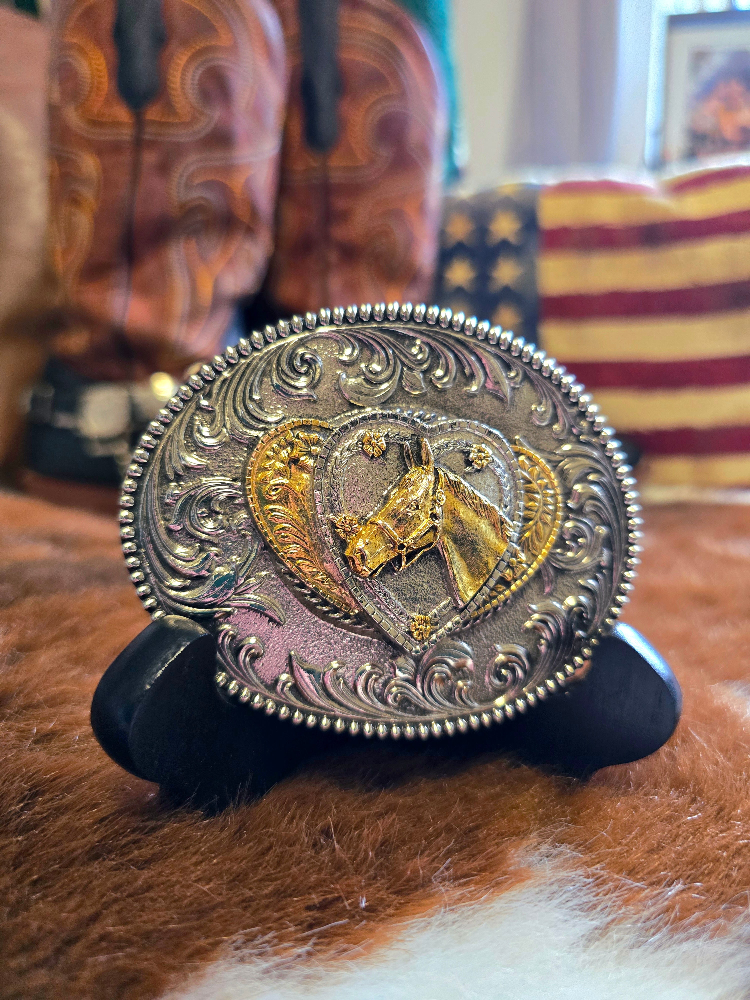 24ct Gold Plated Horse Belt Buckle