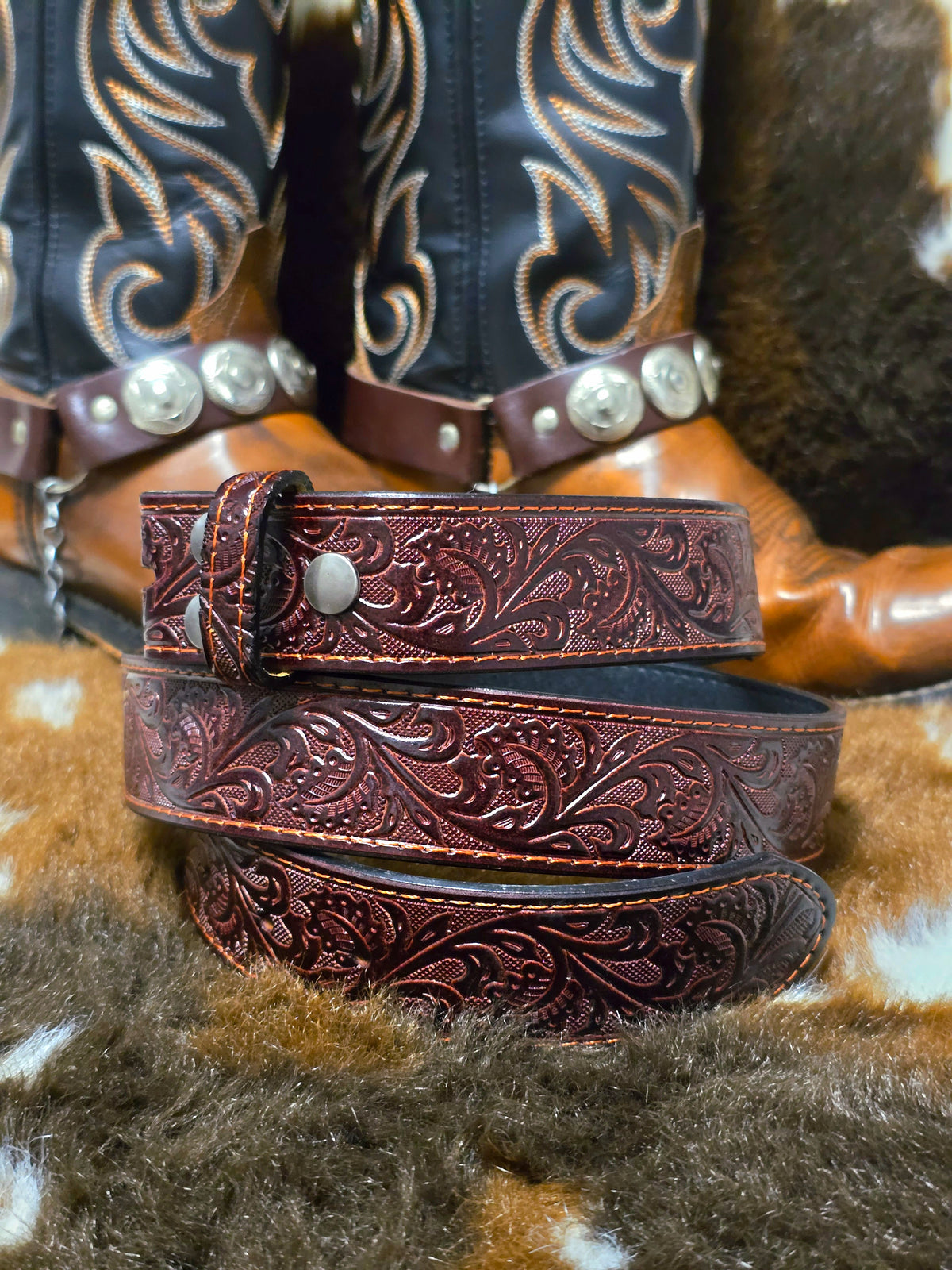 Burgundy Brown Leather Belt