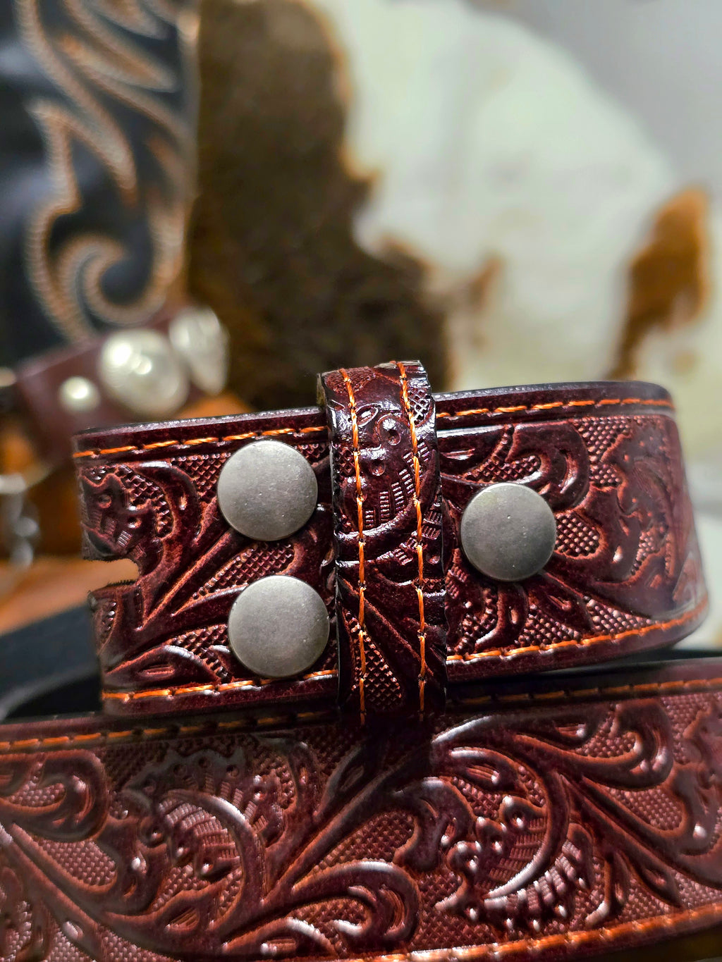 Burgundy Brown Leather Belt