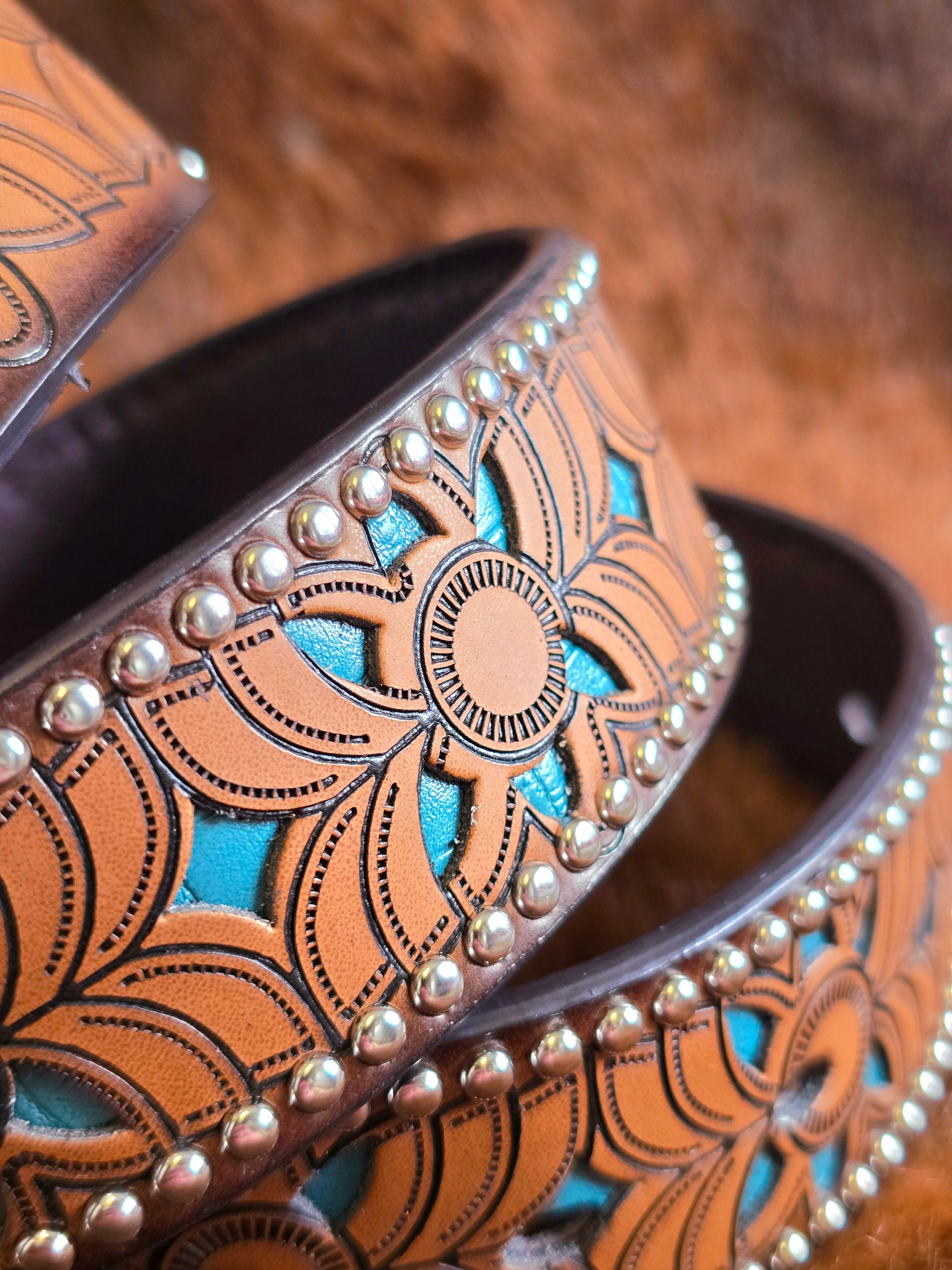 Vegan Friendly Brown & Turquoise Cowgirl Belt