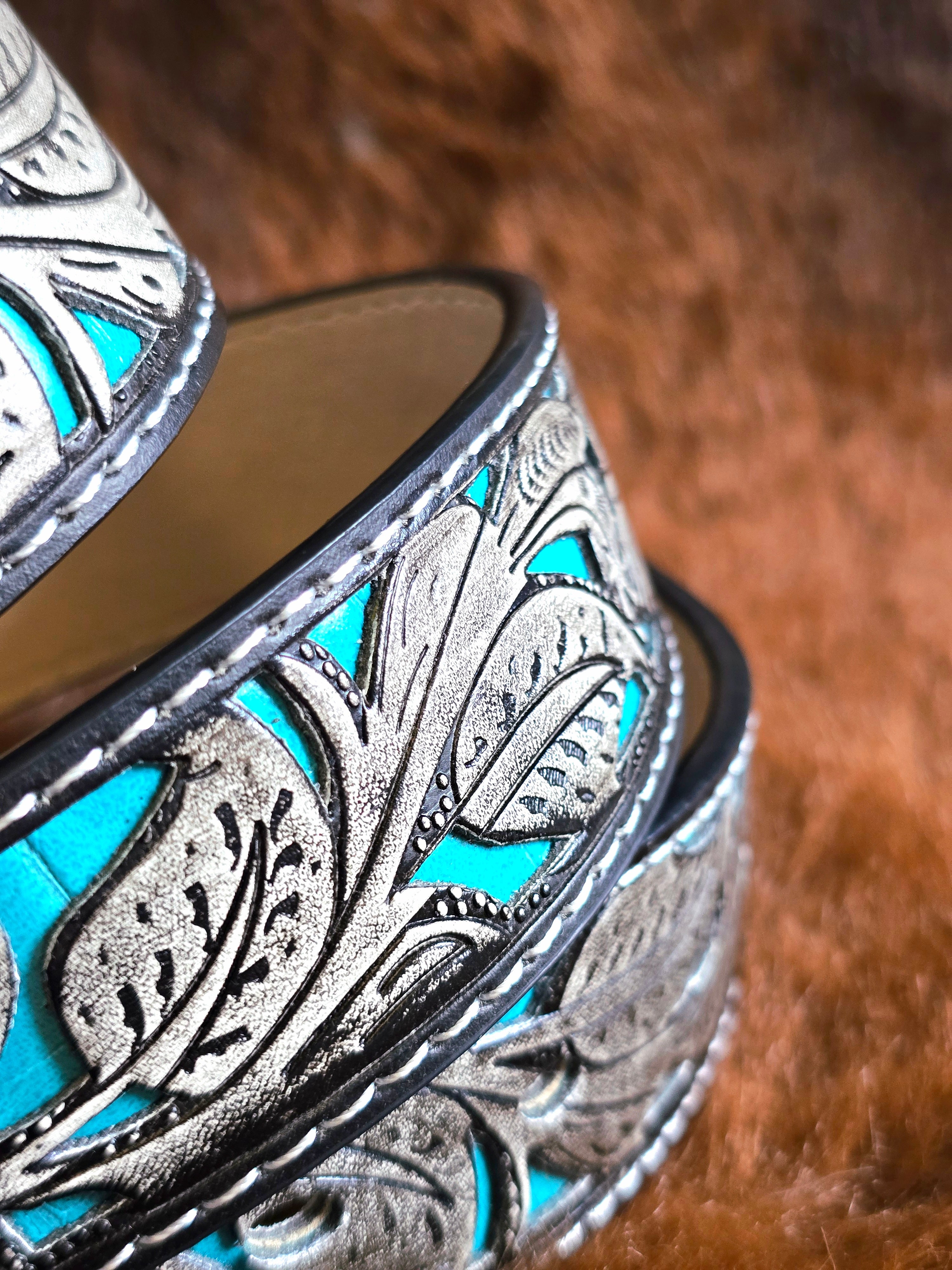 Vegan Friendly Grey & Turquoise Cowgirl Belt