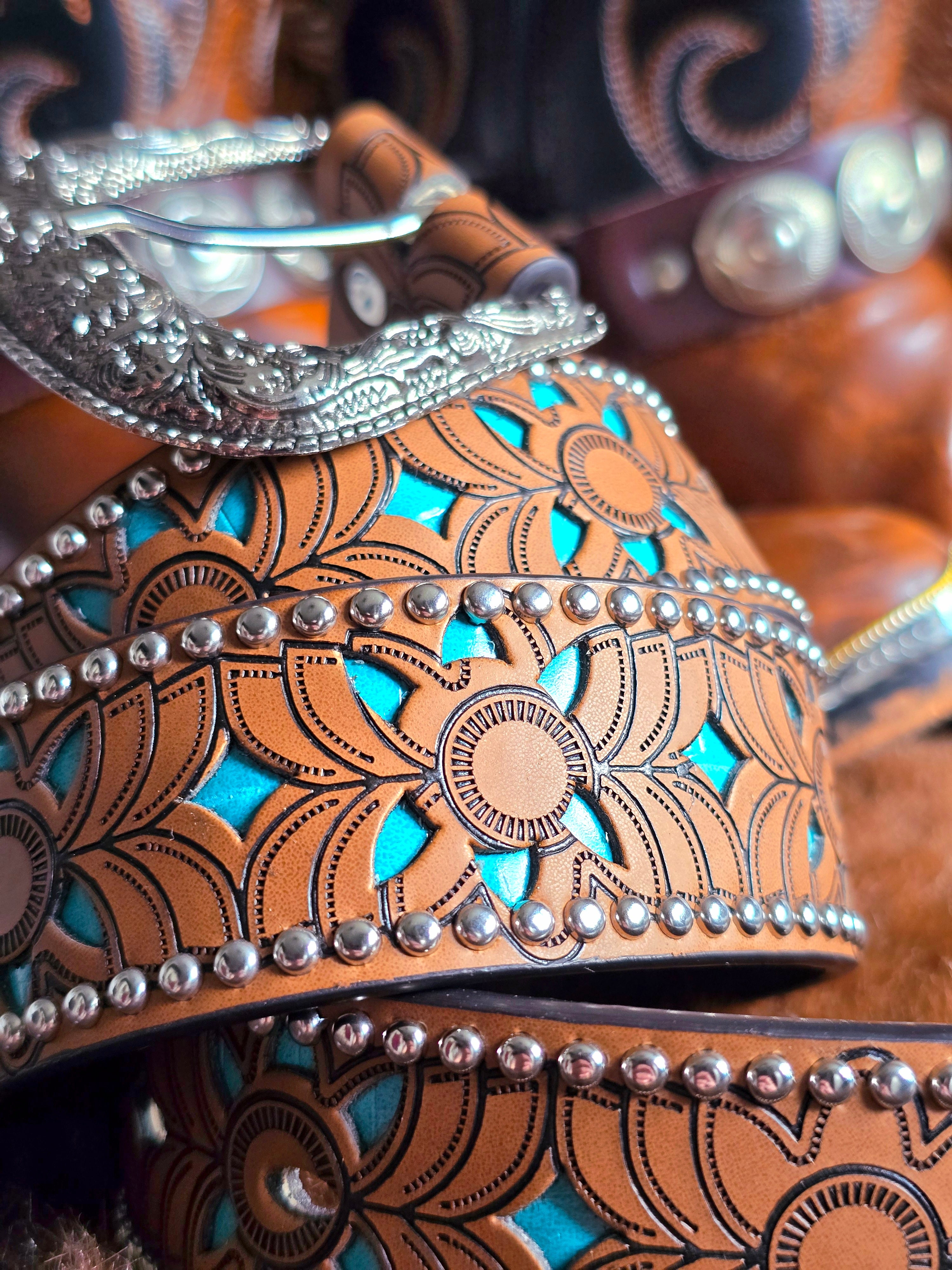 Vegan Friendly Brown & Turquoise Cowgirl Belt