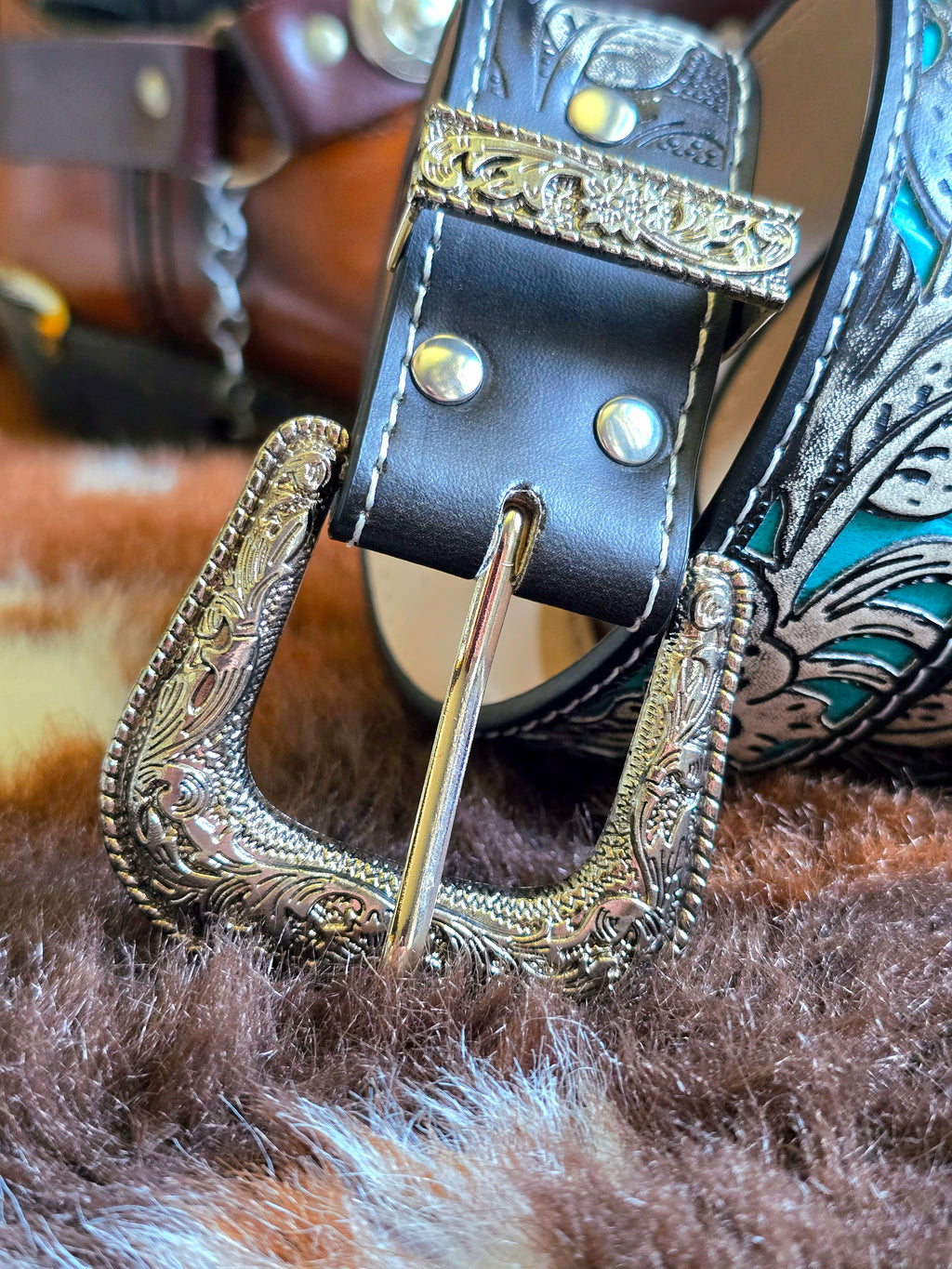 Vegan Friendly Grey & Turquoise Cowgirl Belt