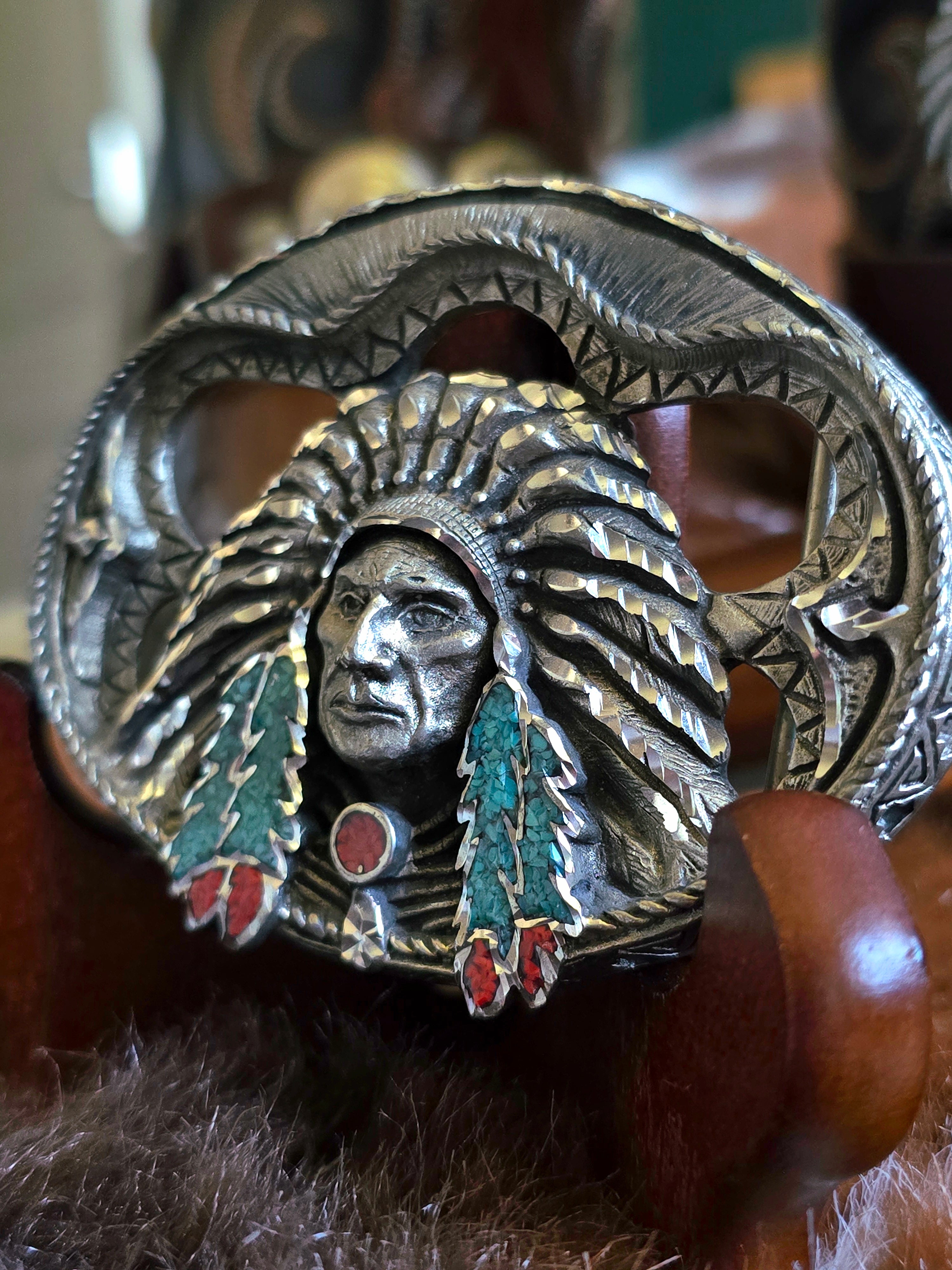 Native American Belt Buckle & Bolo Tie Set