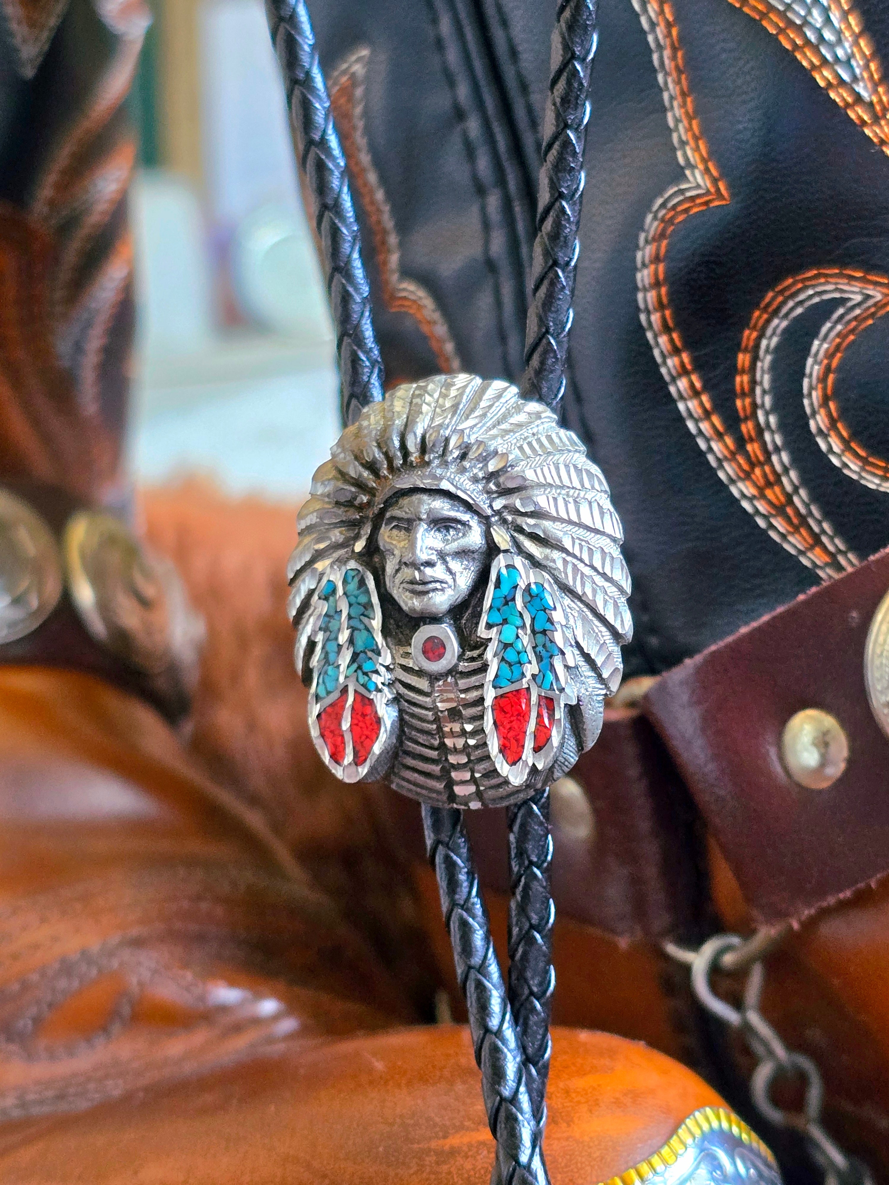 Native American Belt Buckle & Bolo Tie Set