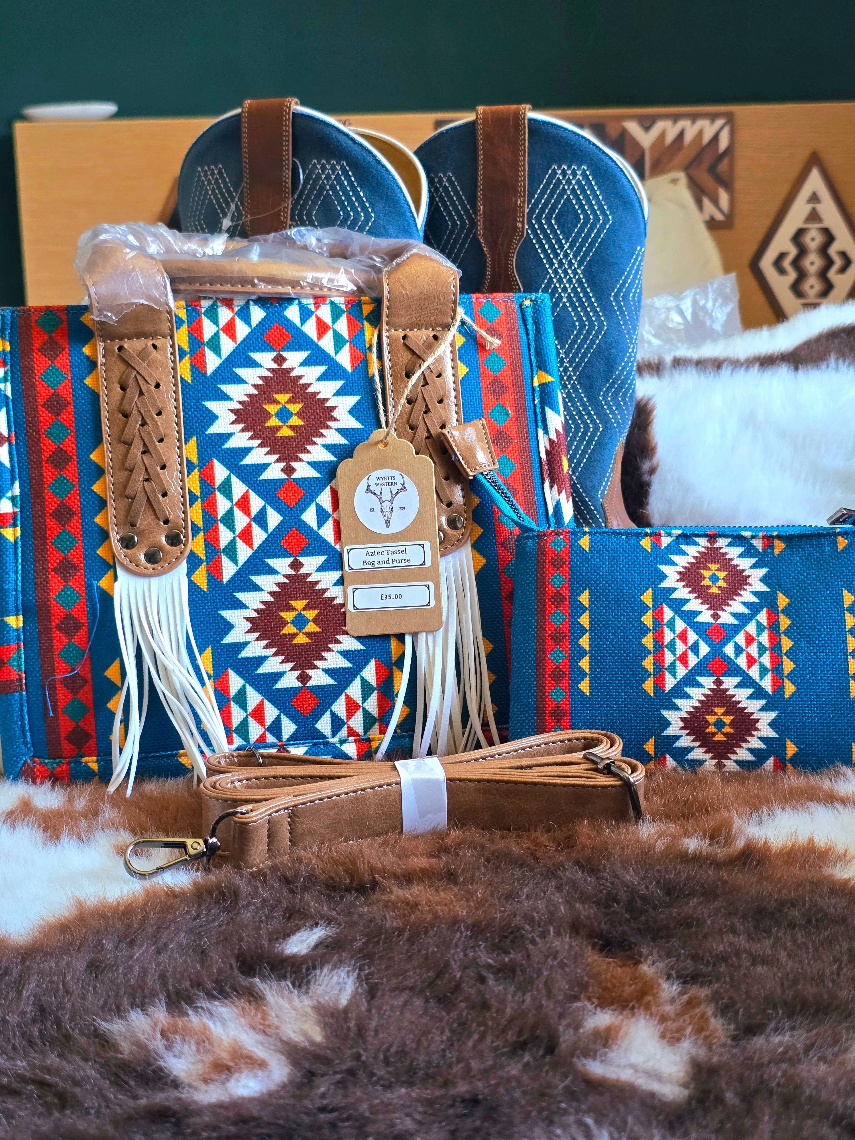 Turquoise Aztec Print Handbag