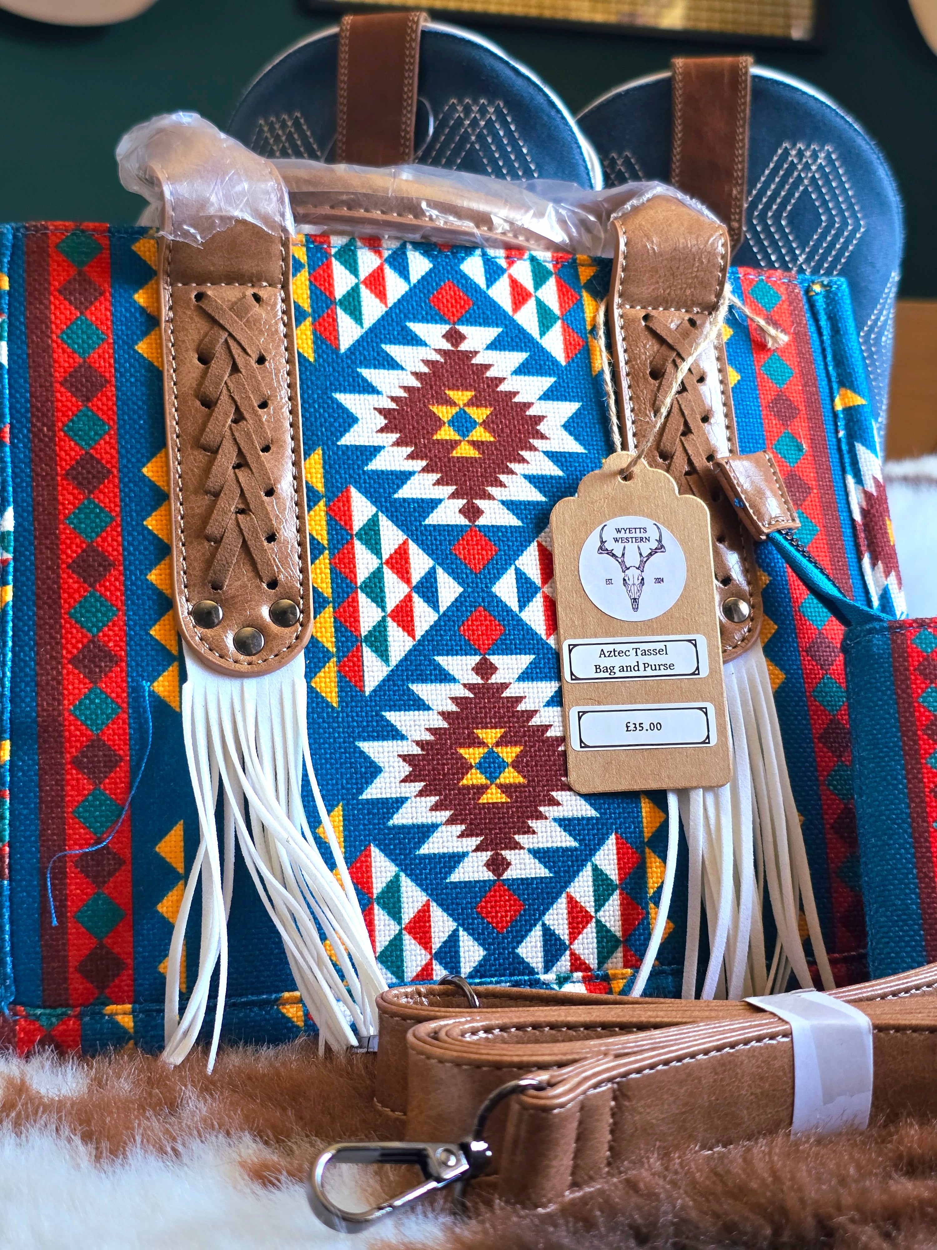 Turquoise Aztec Print Handbag