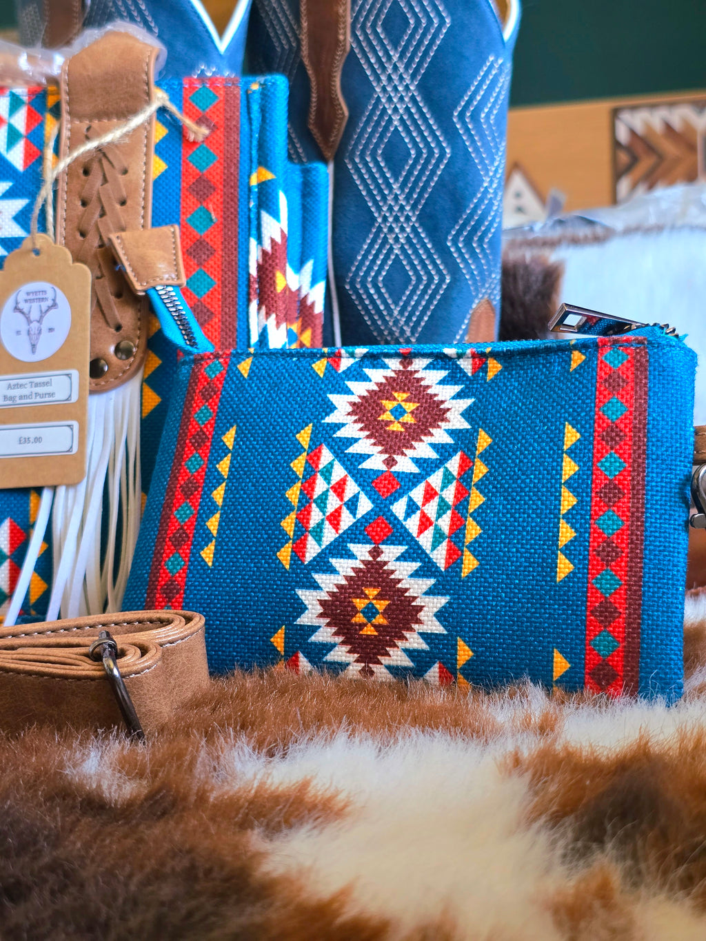 Turquoise Aztec Print Handbag