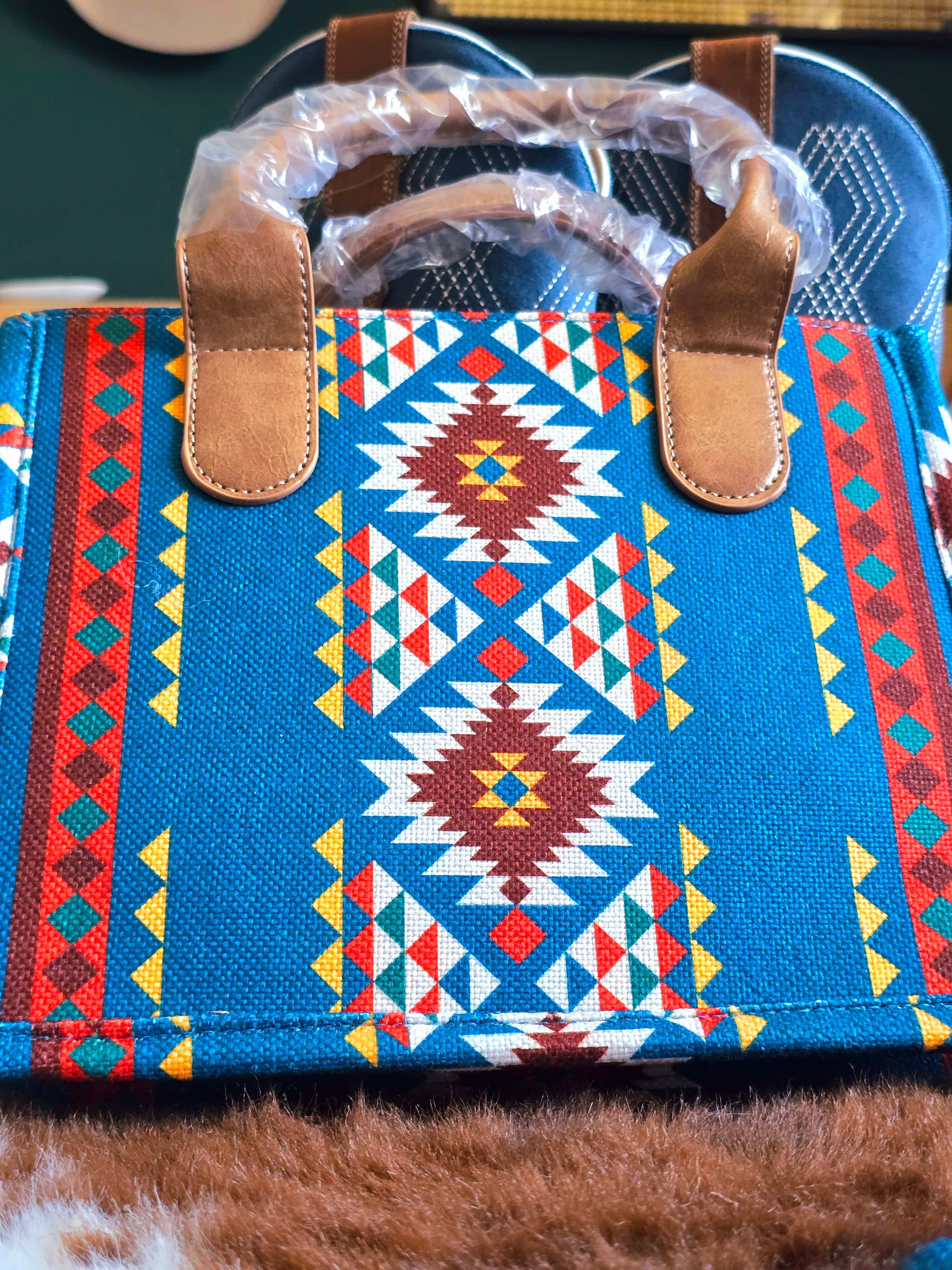 Turquoise Aztec Print Handbag