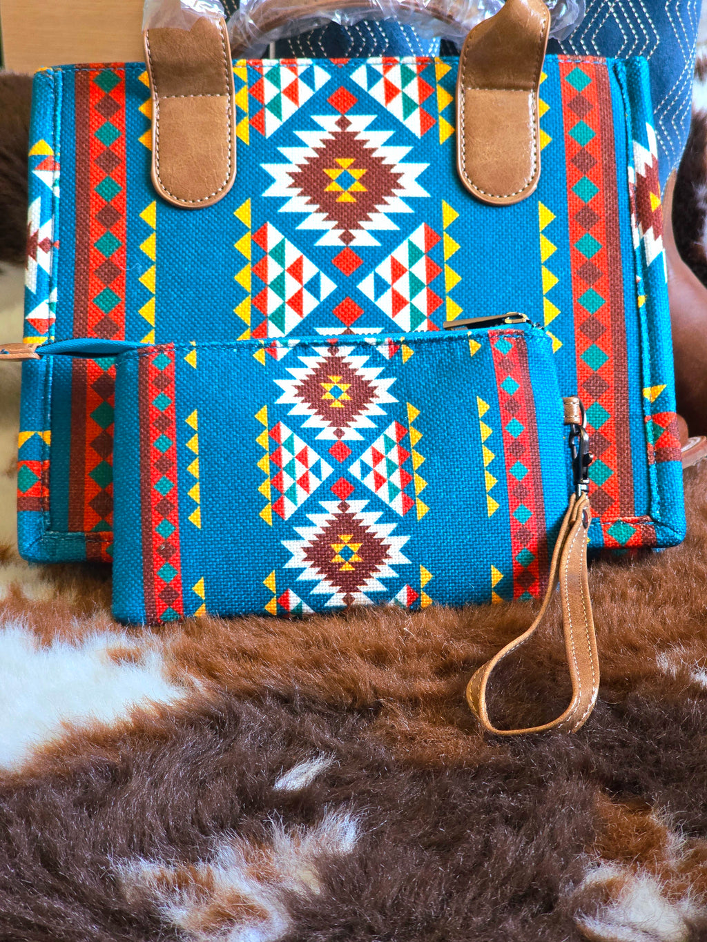 Turquoise Aztec Print Handbag