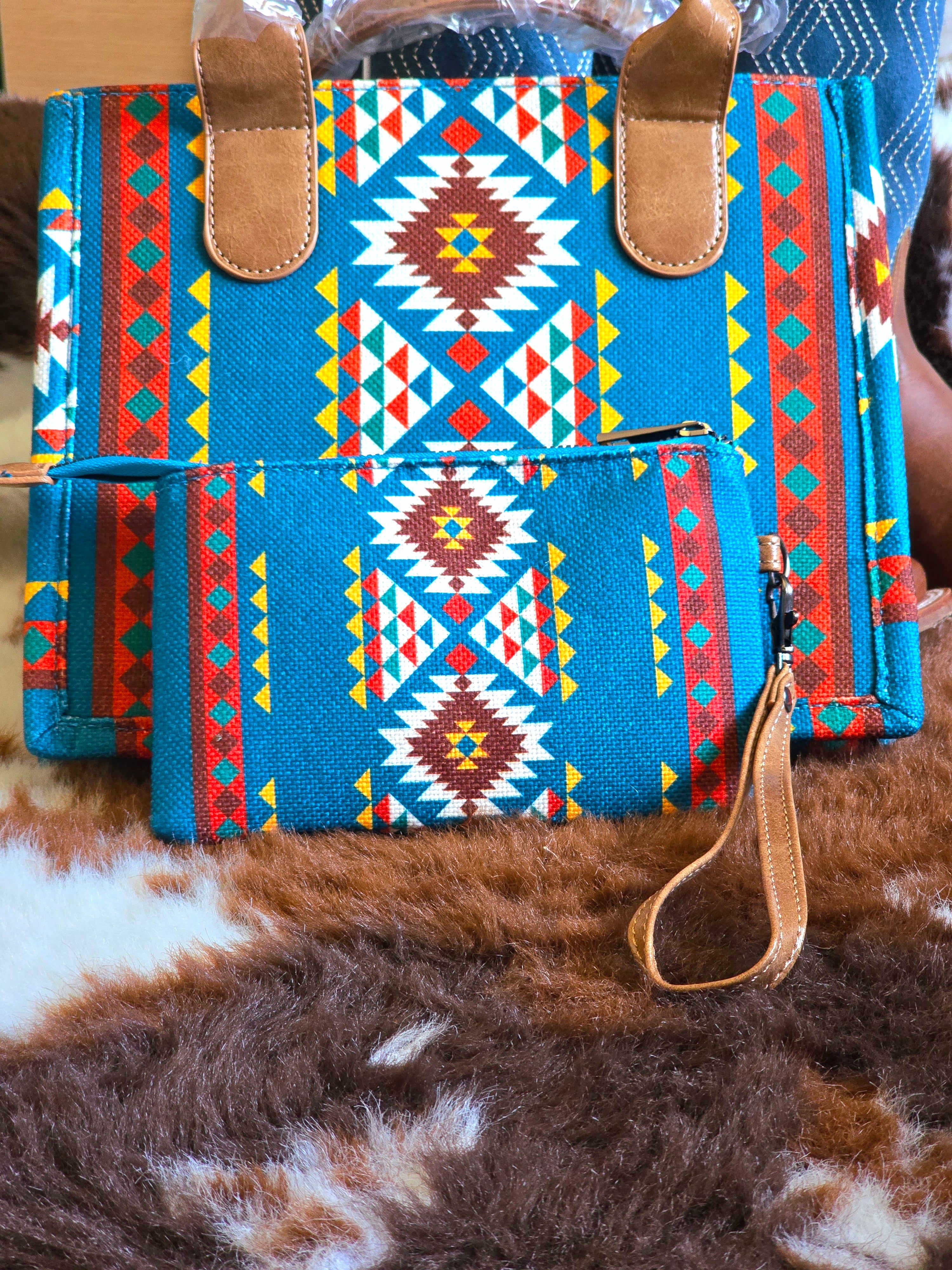 Turquoise Aztec Print Handbag