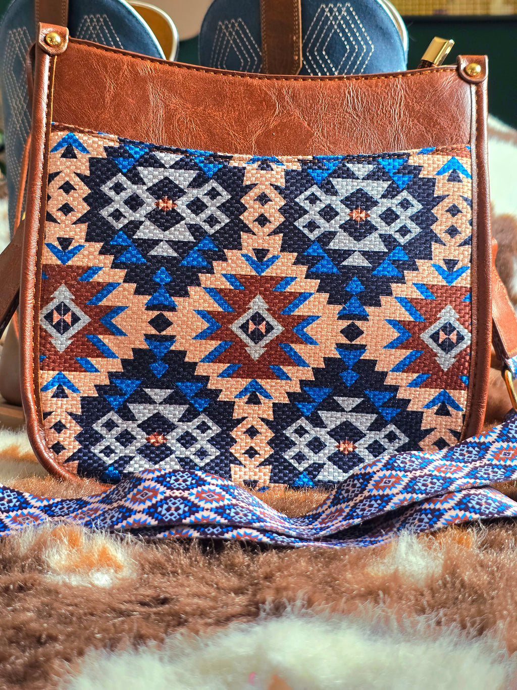 Aztec Print Canvas Handbag