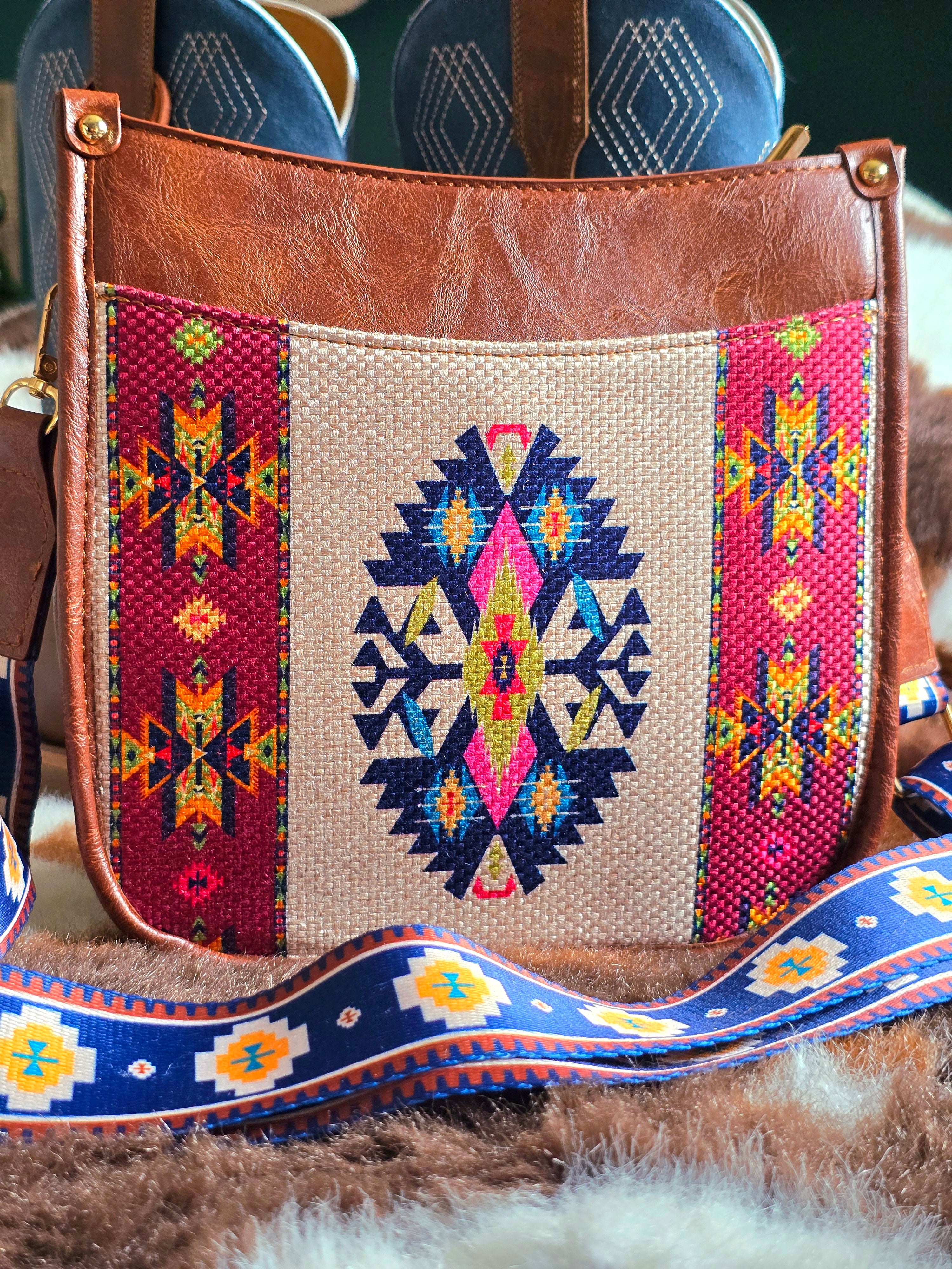 Aztec Print Canvas Handbag
