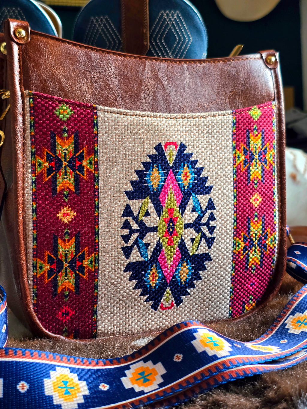 Aztec Print Canvas Handbag