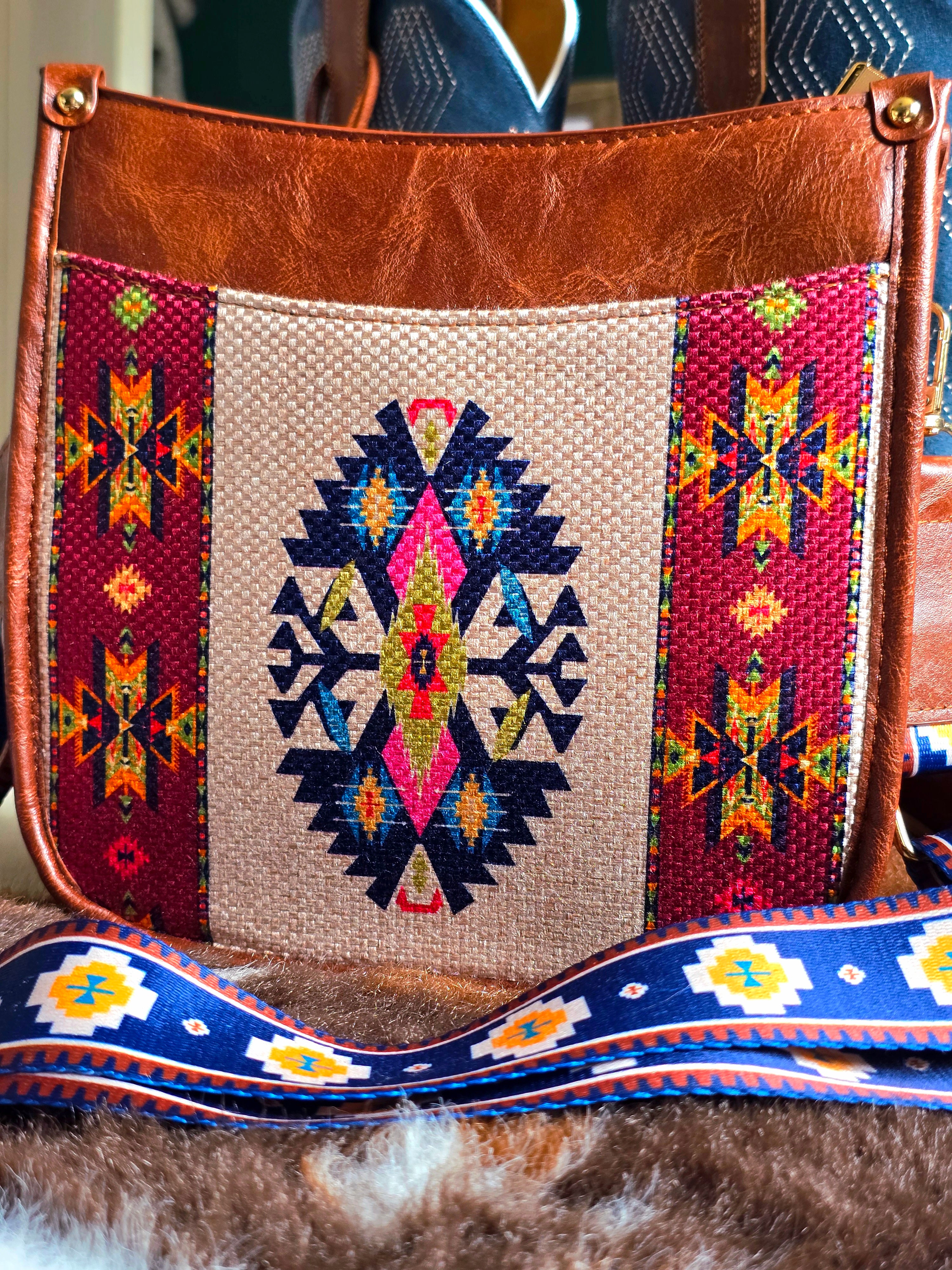 Aztec Print Canvas Handbag