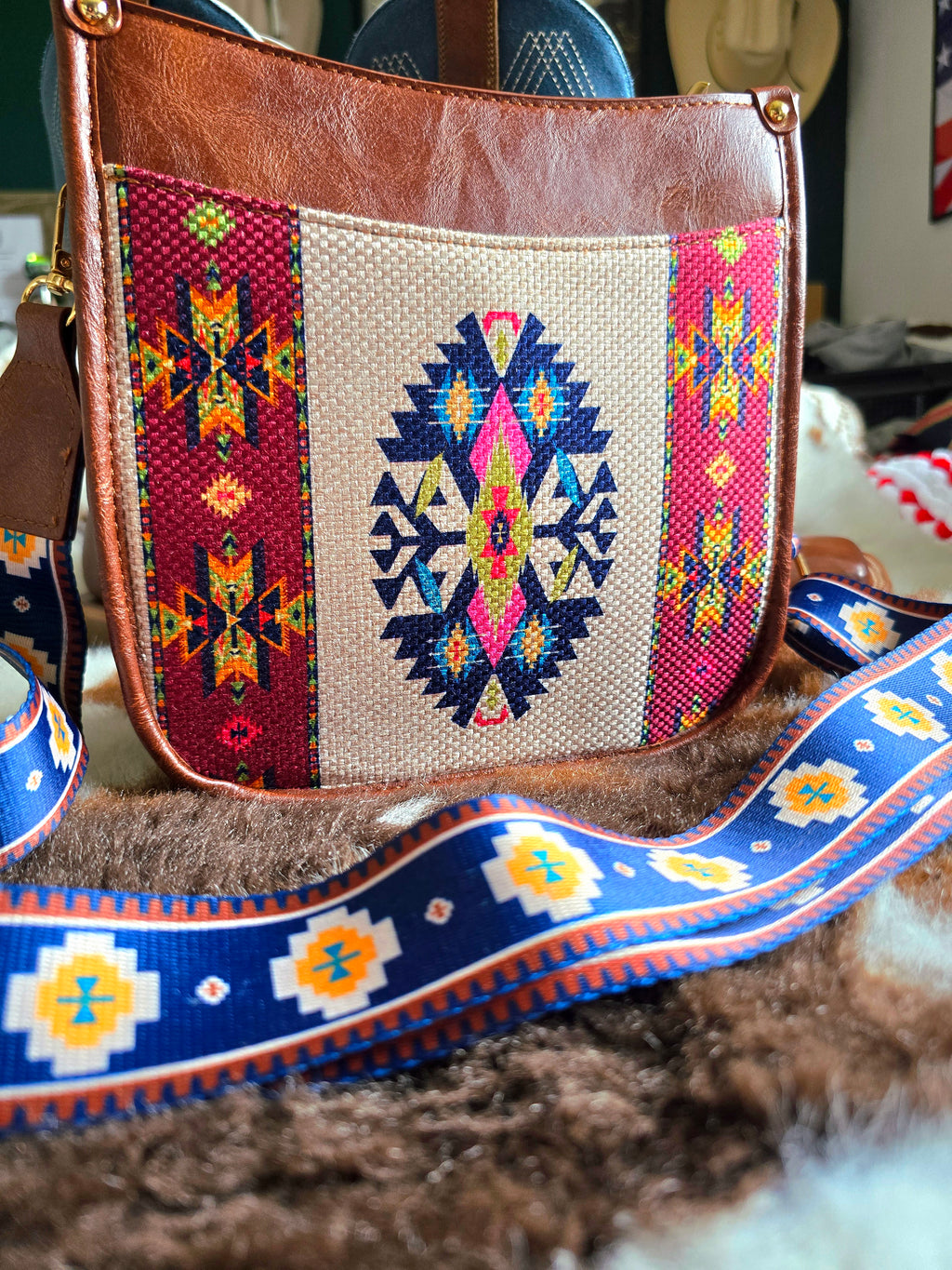 Aztec Print Canvas Handbag