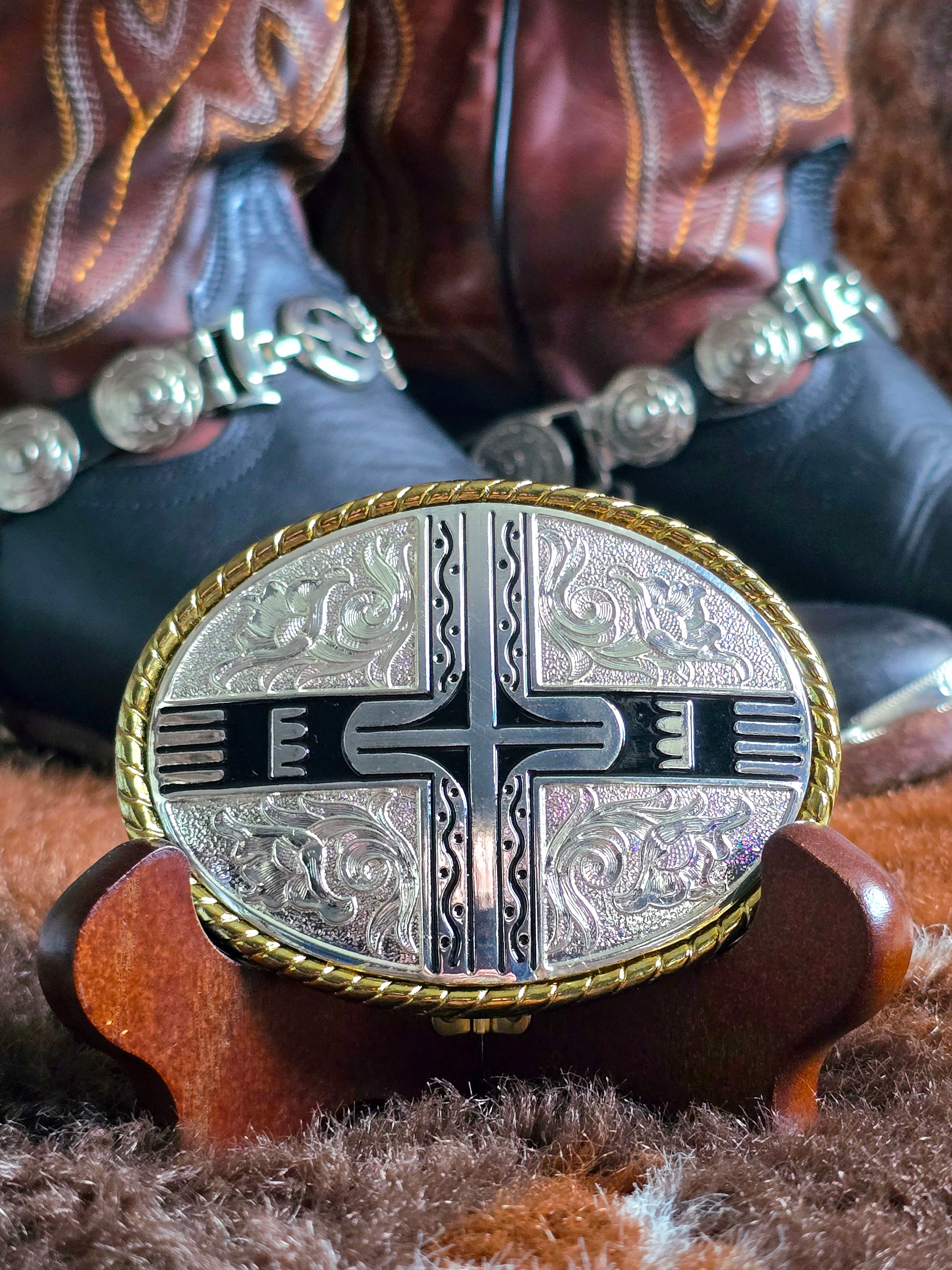 Western Rodeo Trophy Gold Silver Plated Belt Buckle