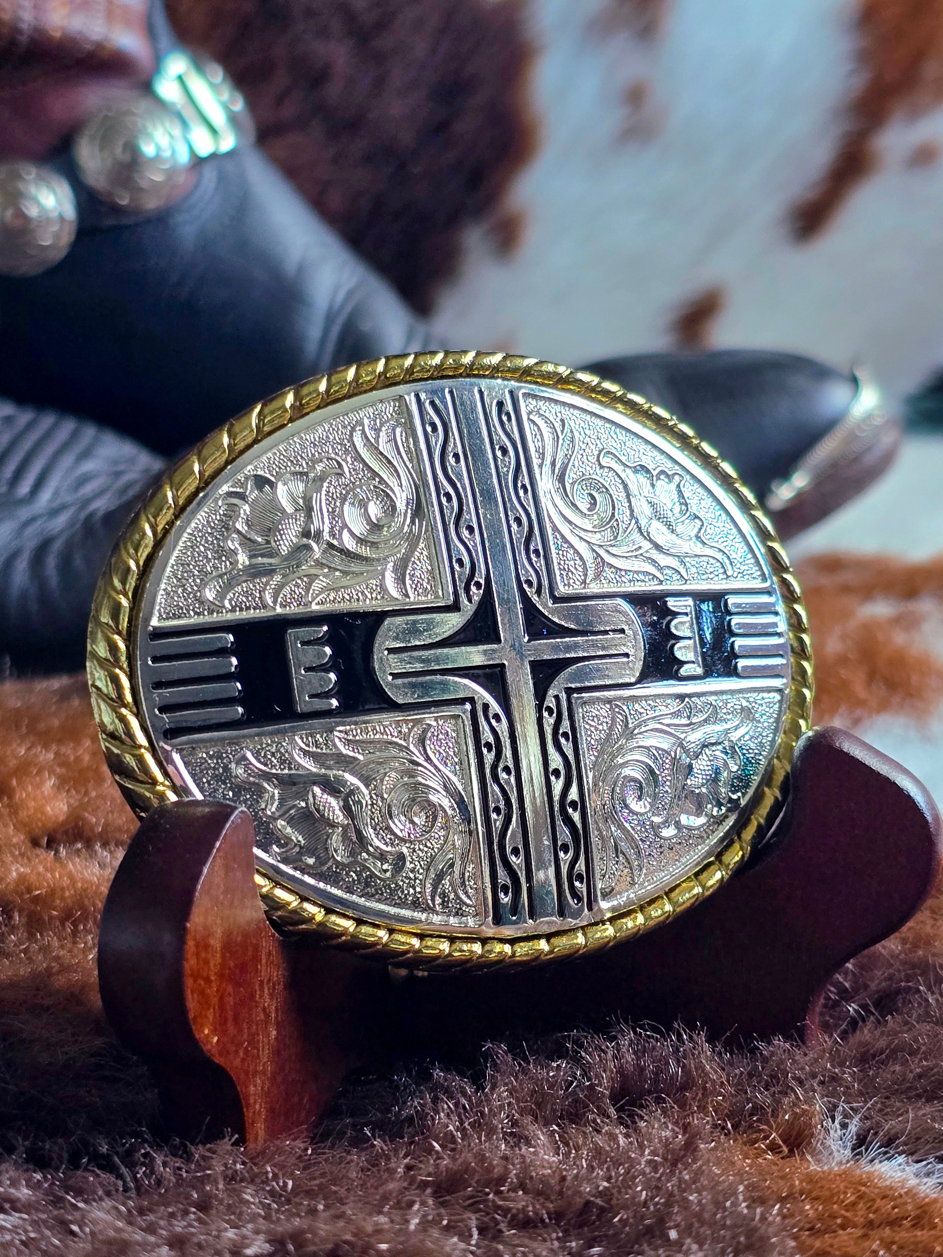 Western Rodeo Trophy Gold Silver Plated Belt Buckle