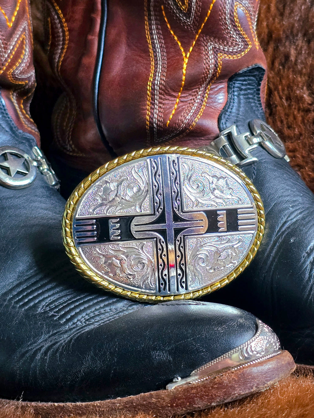 Western Rodeo Trophy Gold Silver Plated Belt Buckle