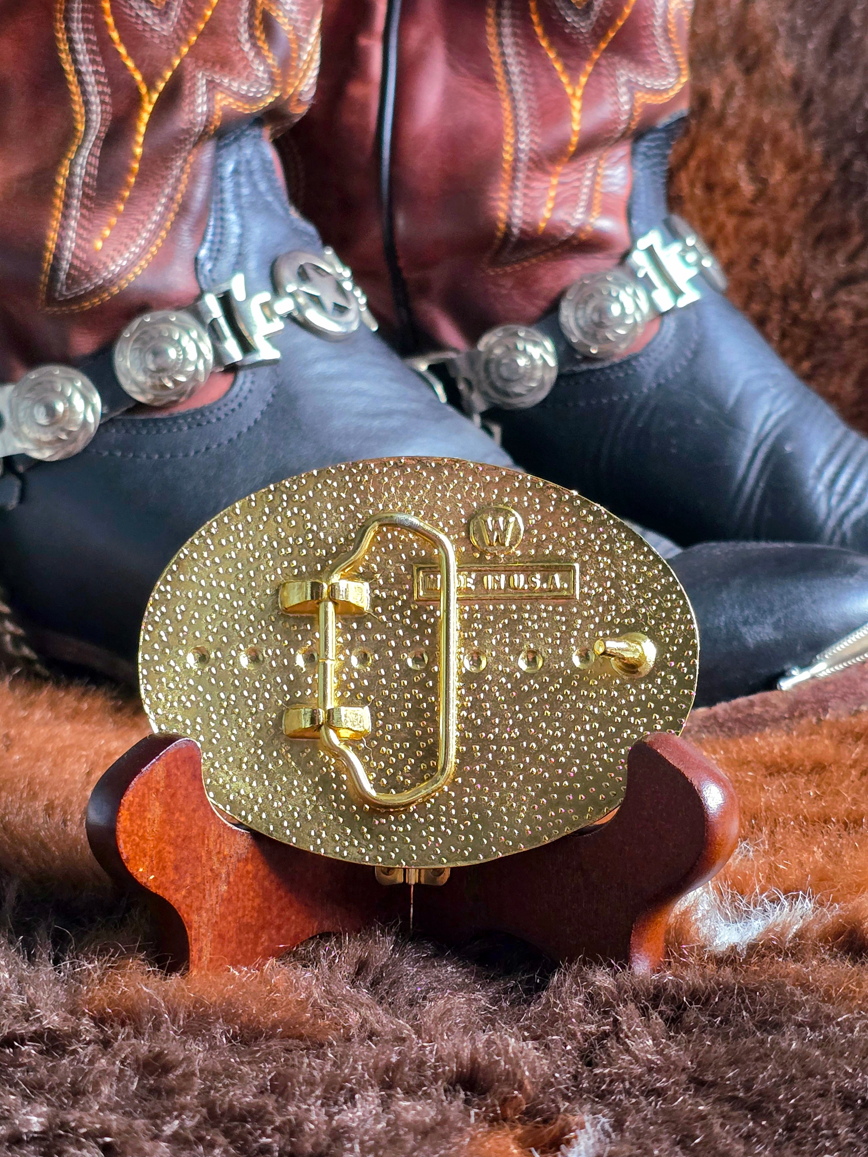 Western Rodeo Trophy Gold Silver Plated Belt Buckle
