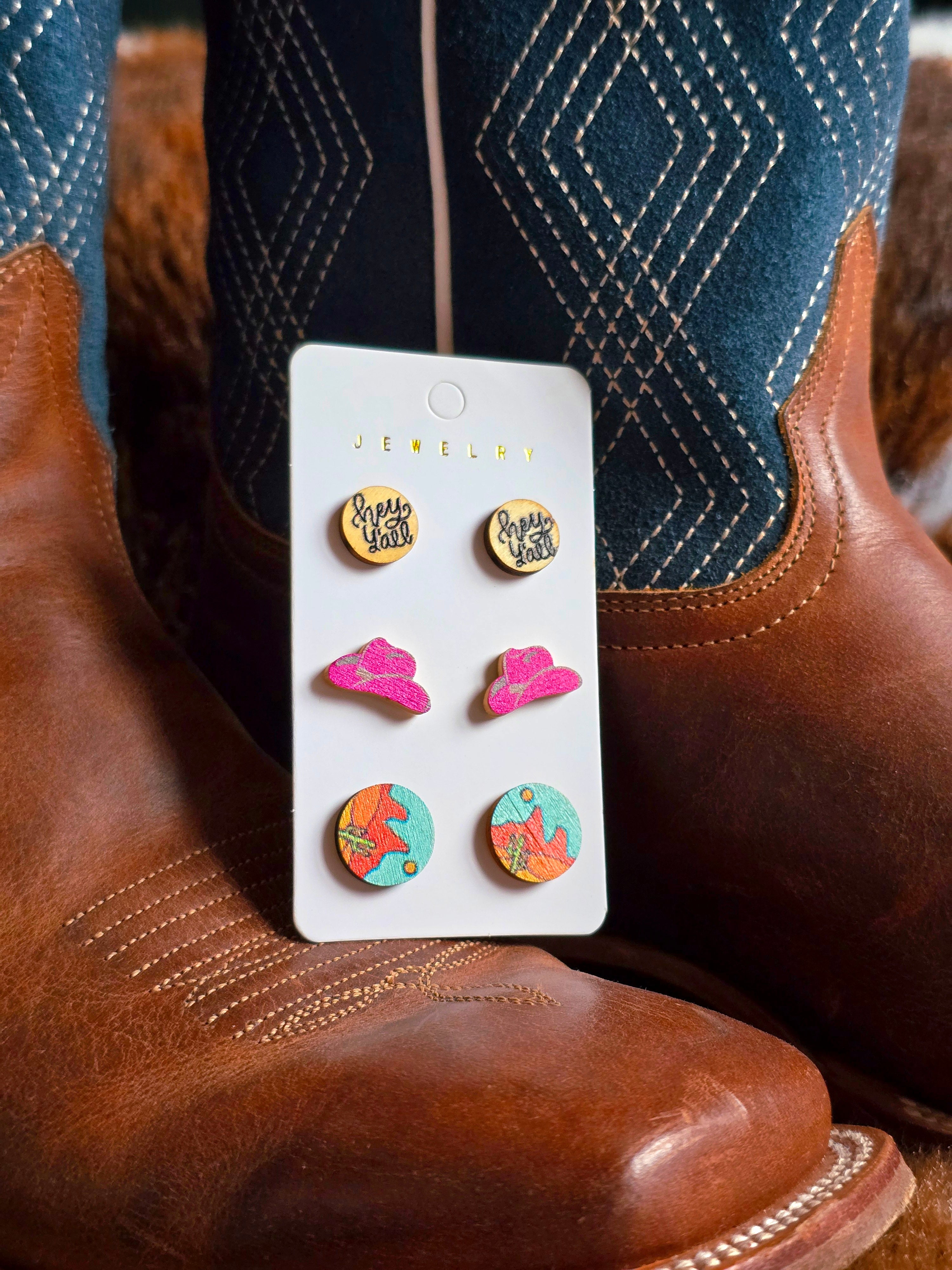 Wooden Cowgirl Earrings