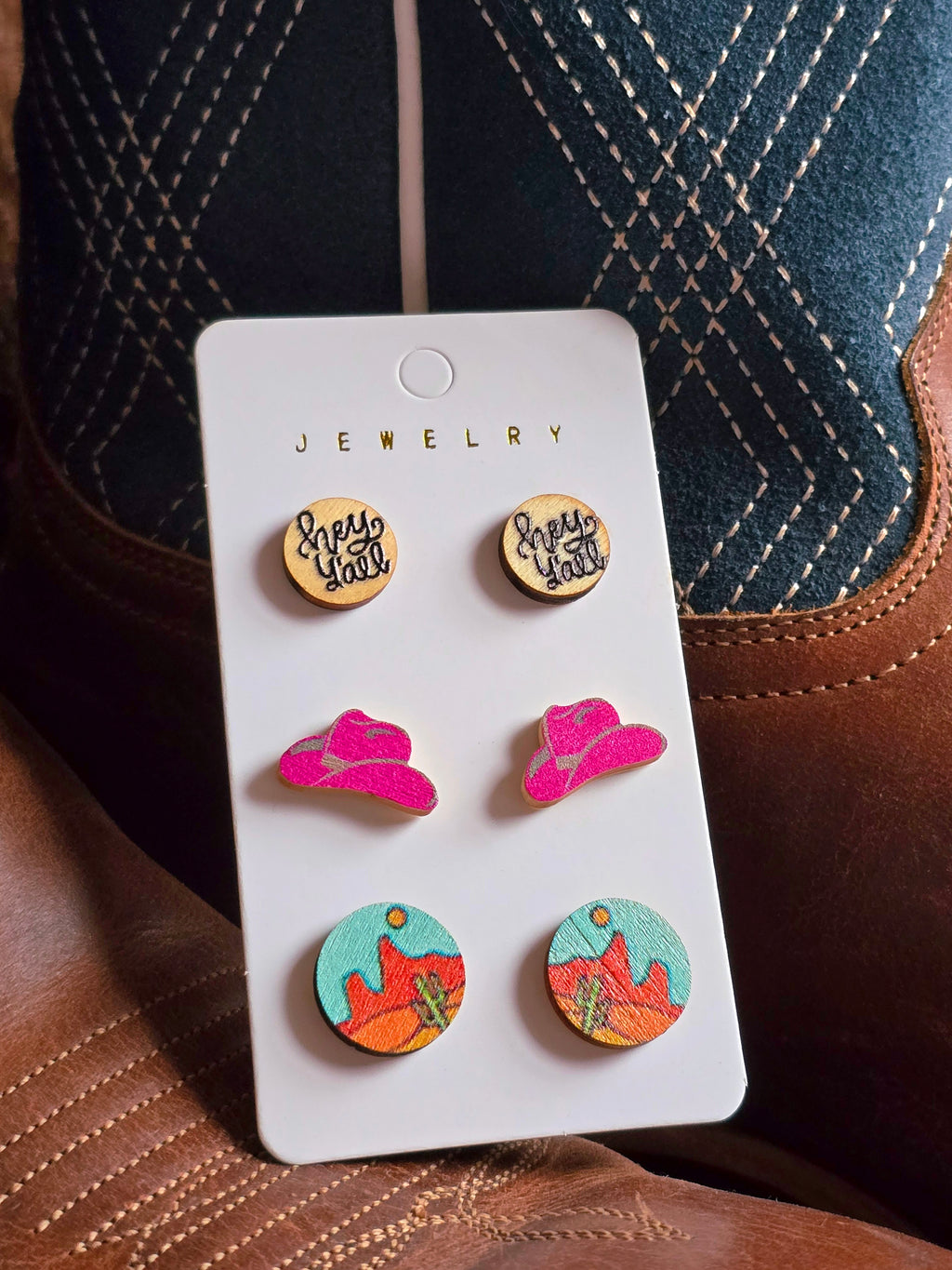 Wooden Cowgirl Earrings