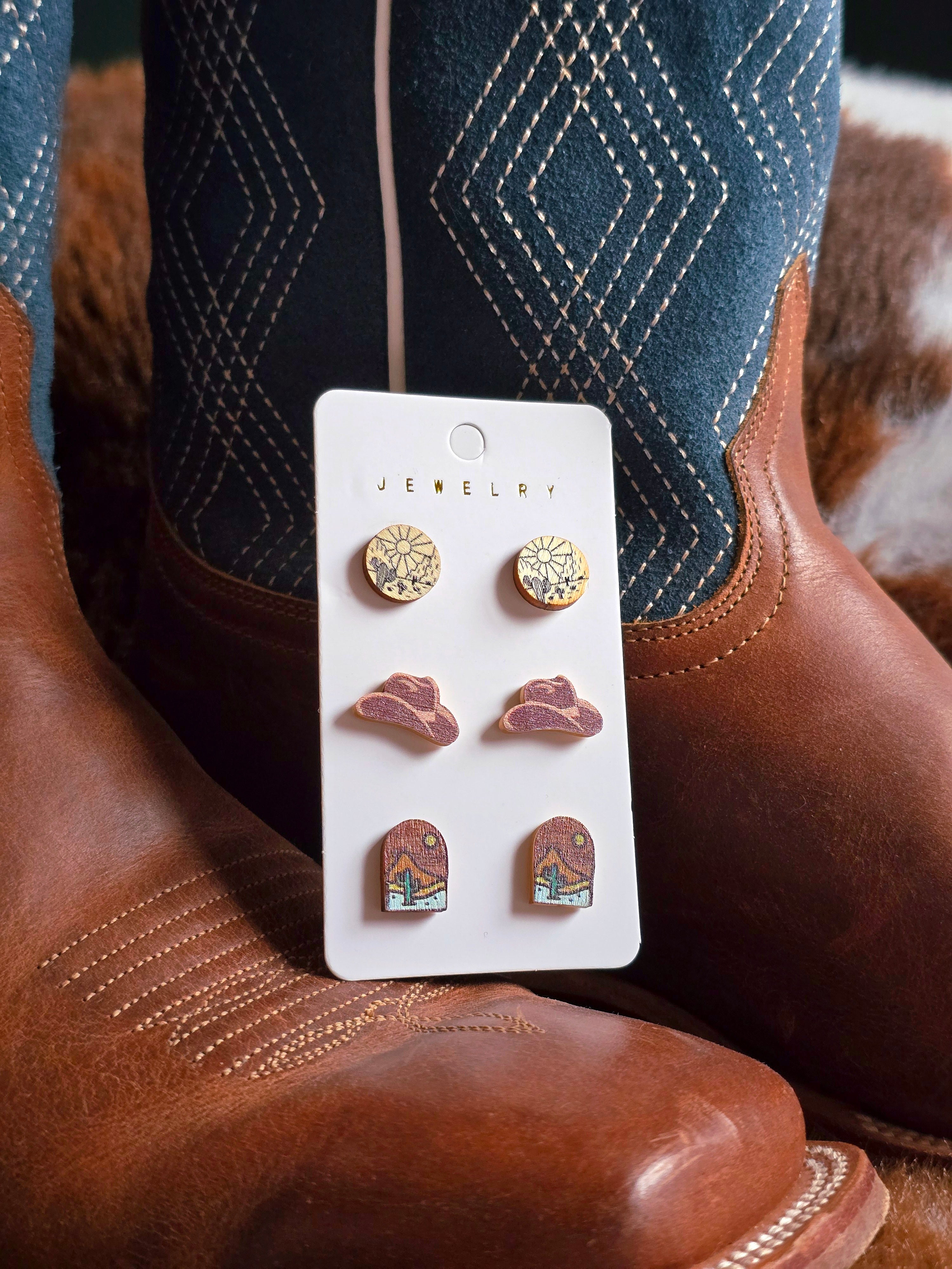 Wooden Cowgirl Earrings