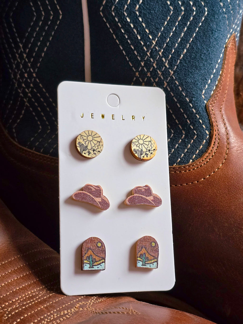 Wooden Cowgirl Earrings