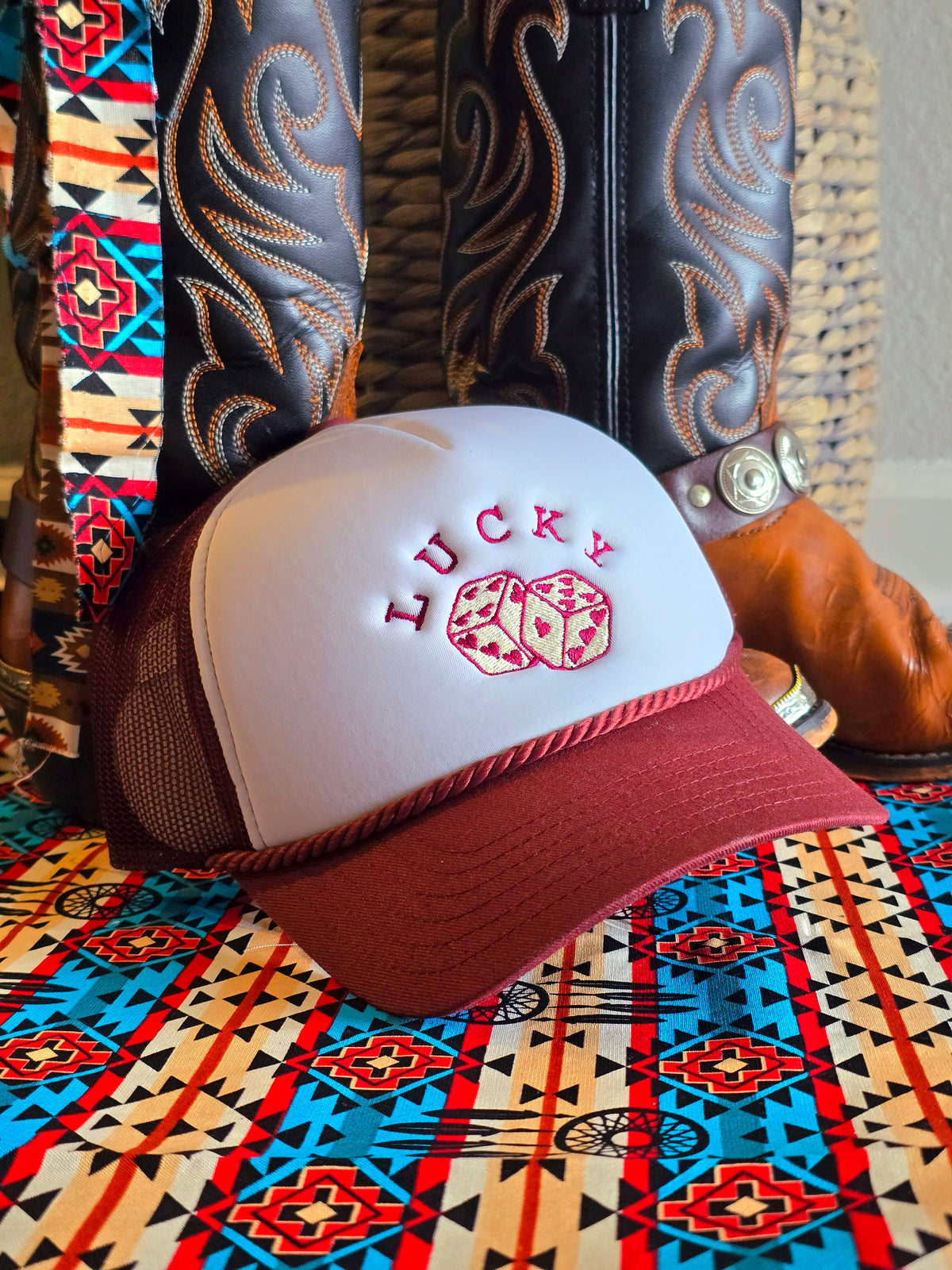 Concept One Lucky Dice Baseball Hat - White/Maroon