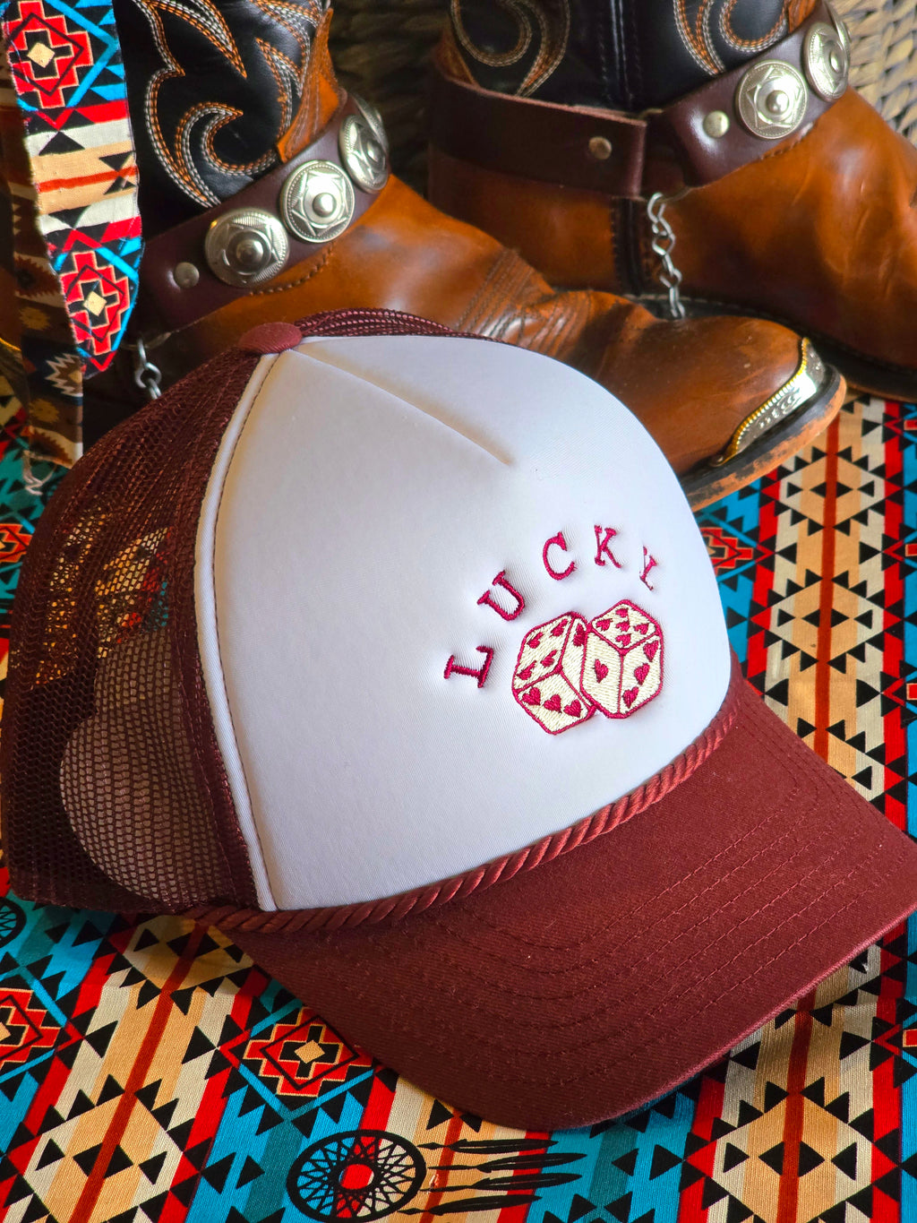 Concept One Lucky Dice Baseball Hat - White/Maroon