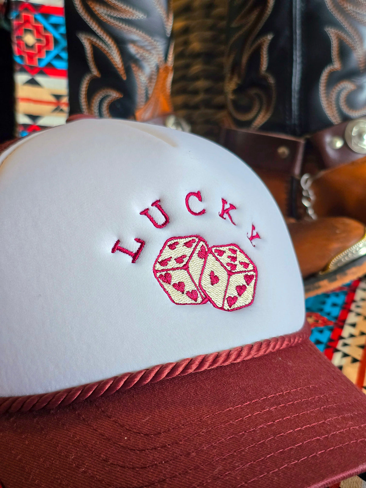 Concept One Lucky Dice Baseball Hat - White/Maroon
