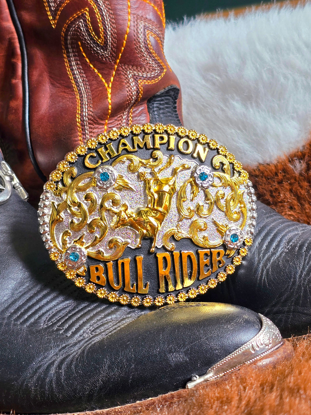Champion Bull Rider Trophy Belt Buckle