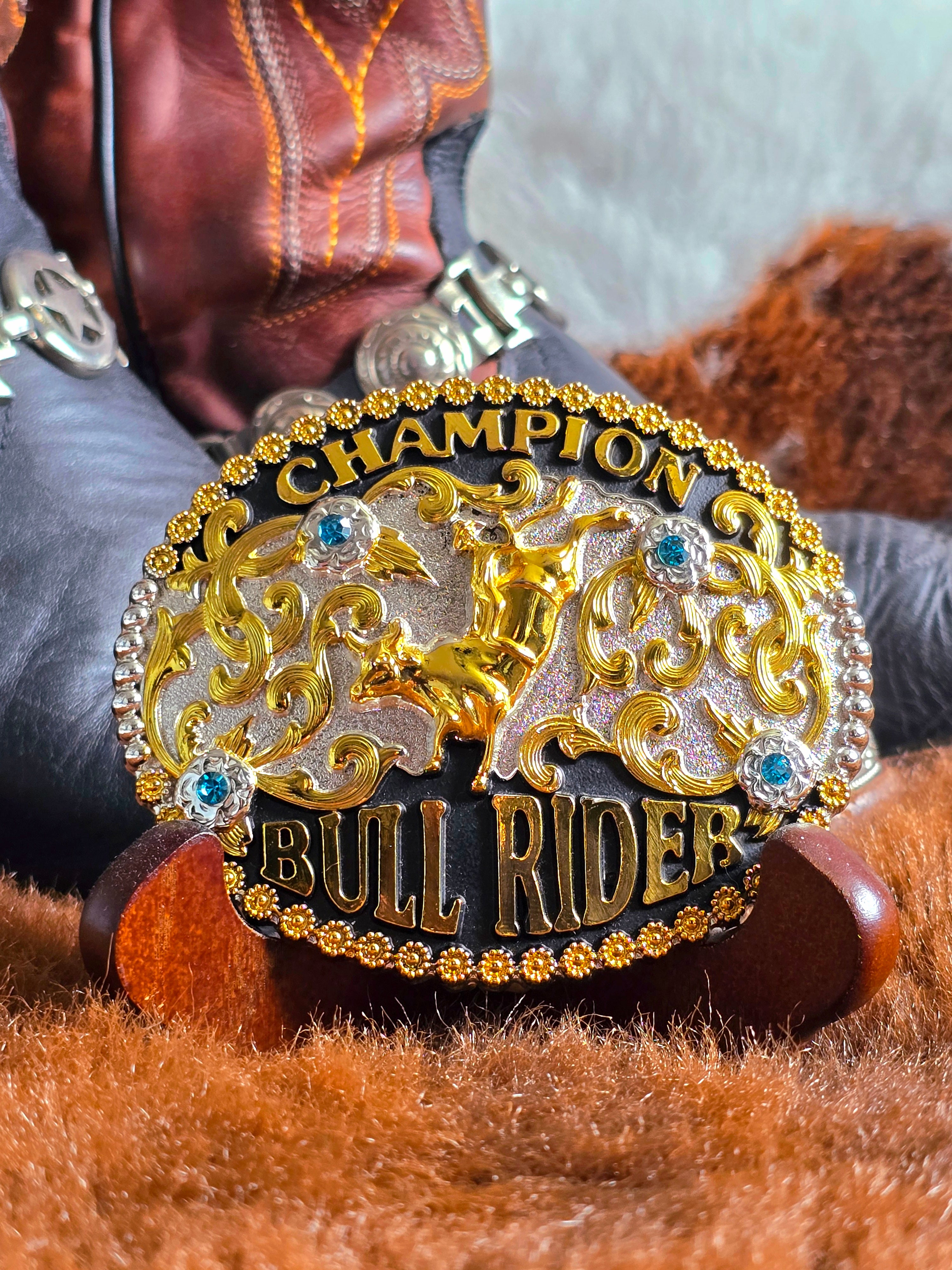 Champion Bull Rider Trophy Belt Buckle