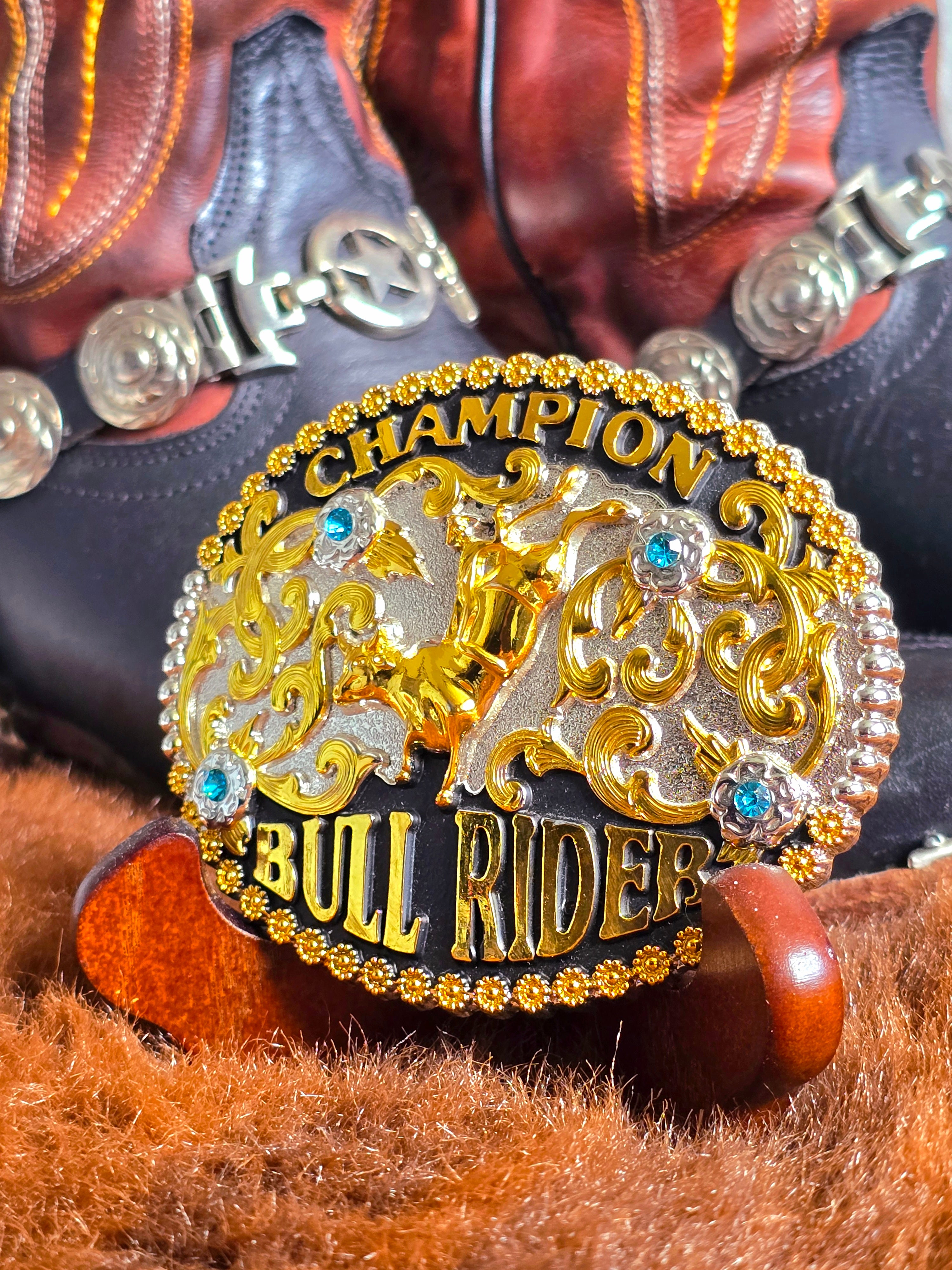 Champion Bull Rider Trophy Belt Buckle