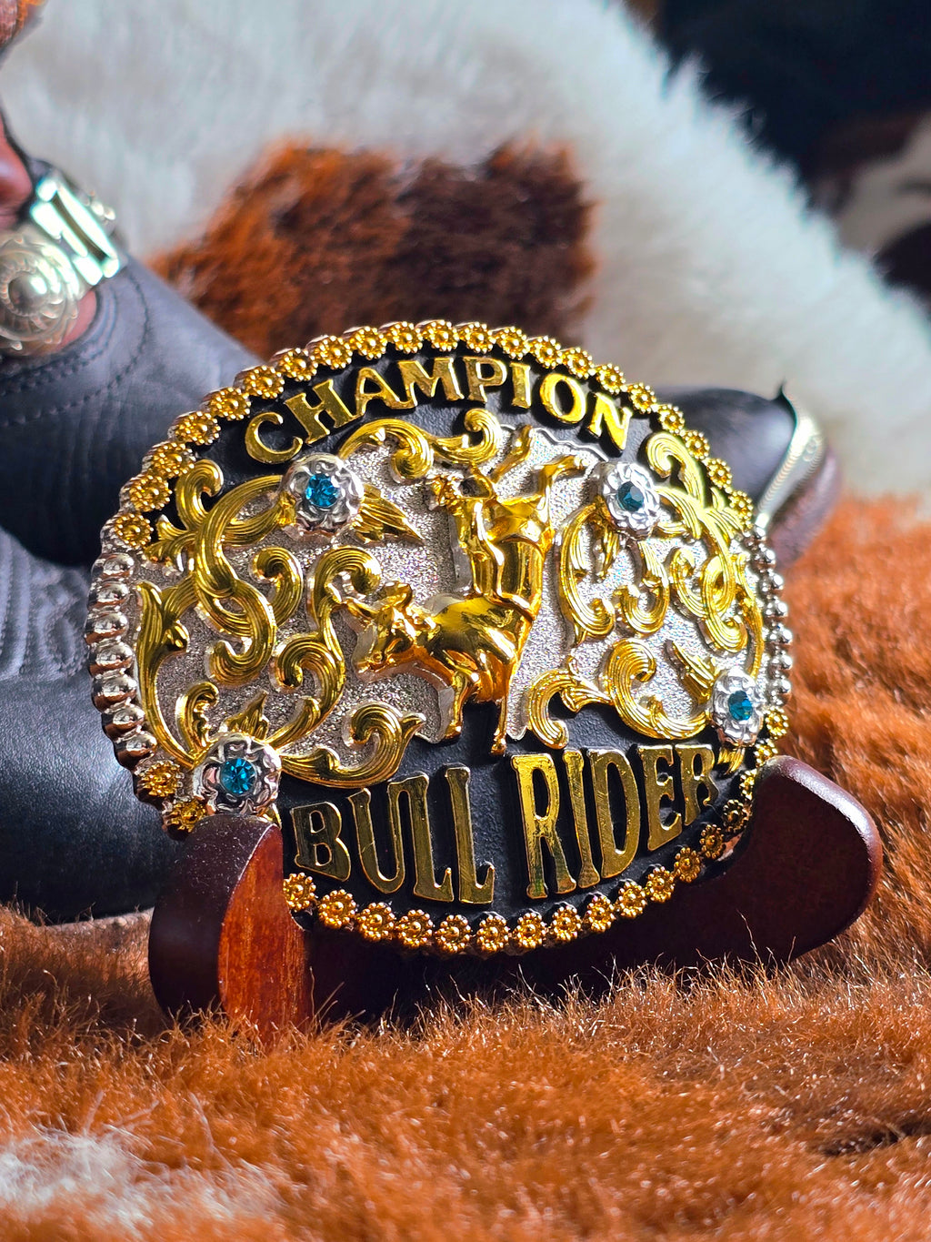 Champion Bull Rider Trophy Belt Buckle