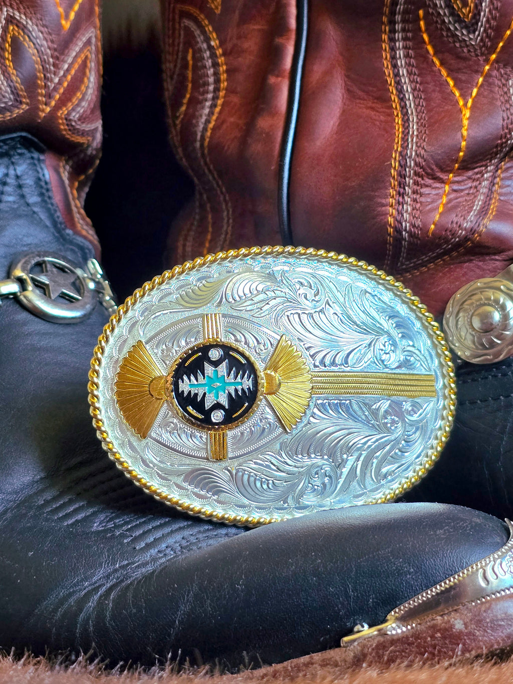Montana Silversmiths Aztec Silver & Gold Buckle